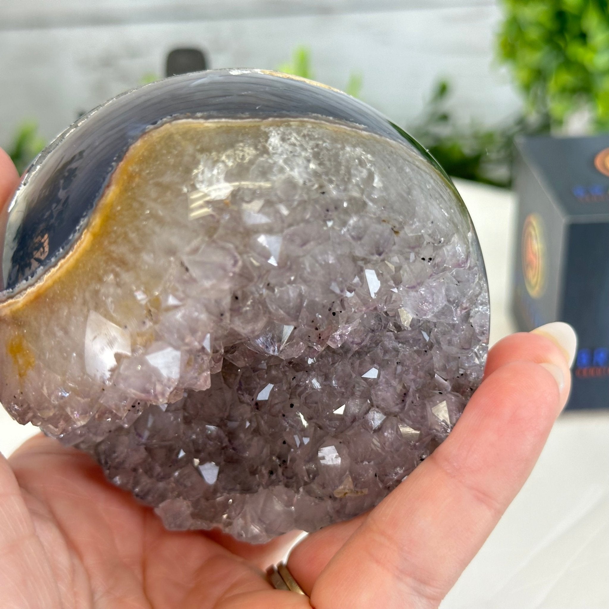 Druzy Amethyst Sphere on a Metal Stand, 1.4 lbs & 7.1" Tall #5630-0042 - Brazil GemsBrazil GemsDruzy Amethyst Sphere on a Metal Stand, 1.4 lbs & 7.1" Tall #5630-0042Spheres5630-0042
