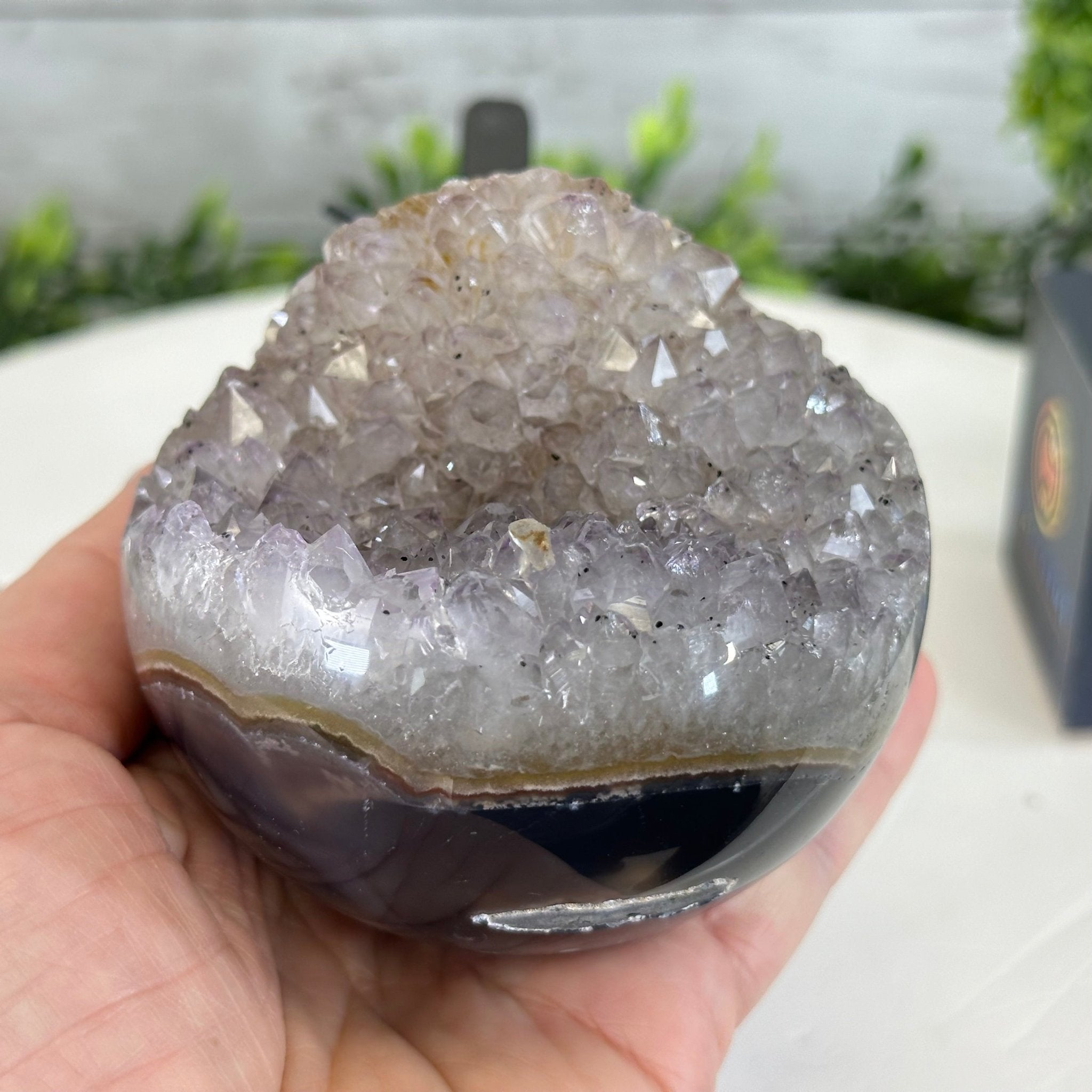 Druzy Amethyst Sphere on a Metal Stand, 1.4 lbs & 7.1" Tall #5630-0042 - Brazil GemsBrazil GemsDruzy Amethyst Sphere on a Metal Stand, 1.4 lbs & 7.1" Tall #5630-0042Spheres5630-0042