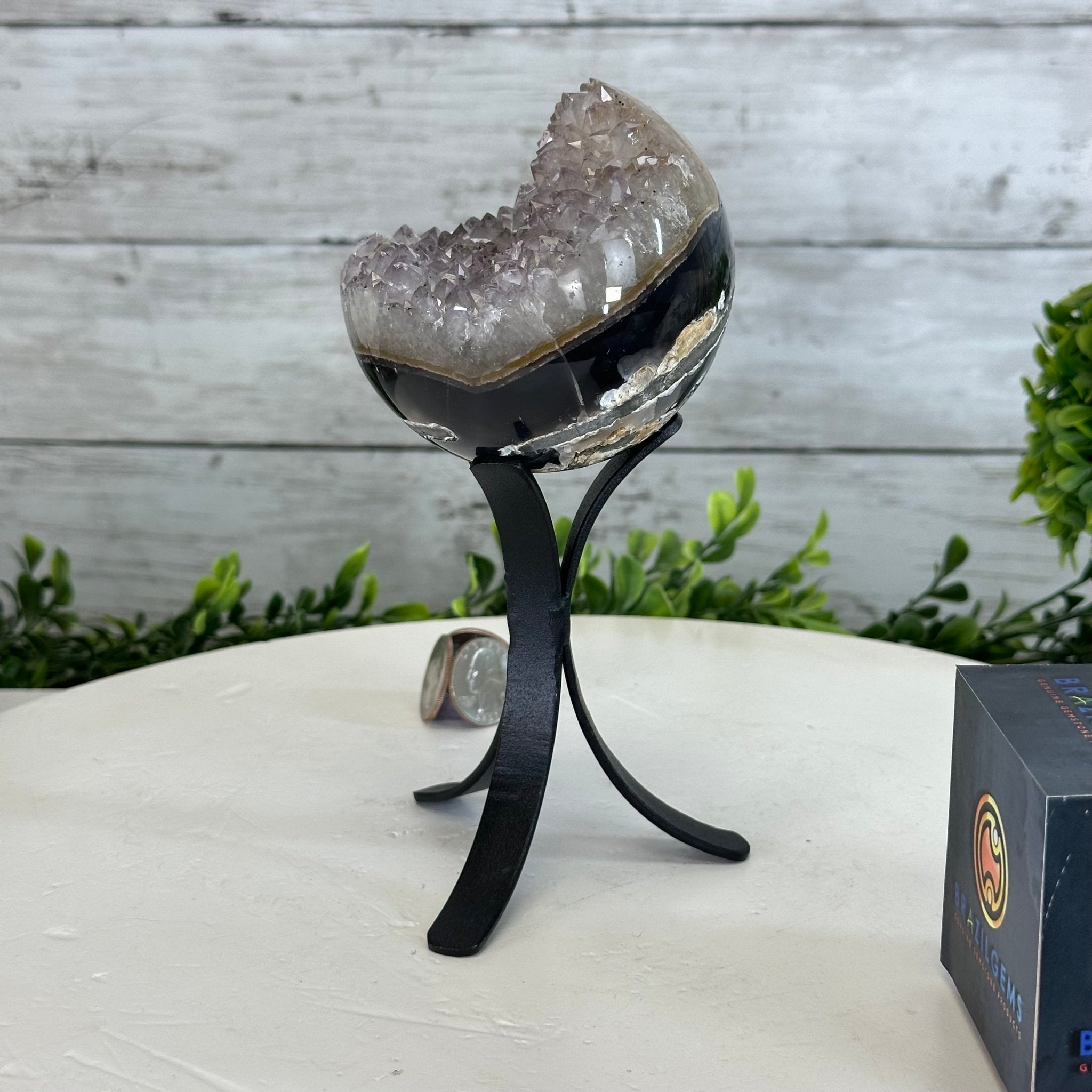 Druzy Amethyst Sphere on a Metal Stand, 1.4 lbs & 7.1" Tall #5630-0042 - Brazil GemsBrazil GemsDruzy Amethyst Sphere on a Metal Stand, 1.4 lbs & 7.1" Tall #5630-0042Spheres5630-0042