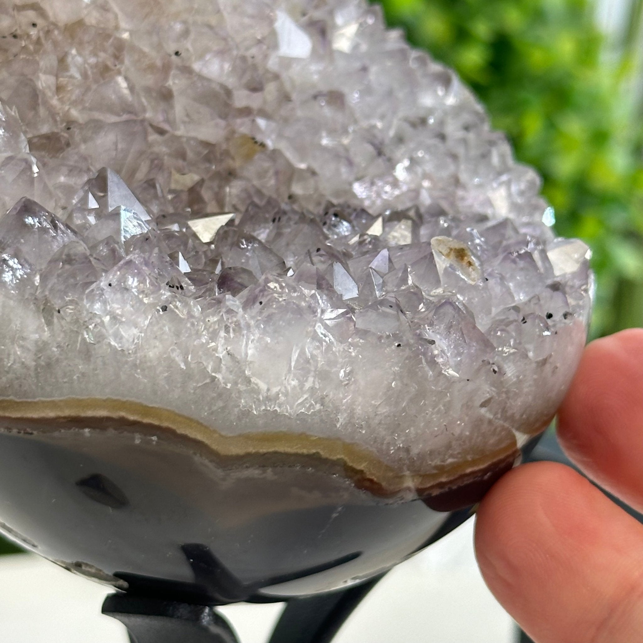 Druzy Amethyst Sphere on a Metal Stand, 1.4 lbs & 7.1" Tall #5630-0042 - Brazil GemsBrazil GemsDruzy Amethyst Sphere on a Metal Stand, 1.4 lbs & 7.1" Tall #5630-0042Spheres5630-0042