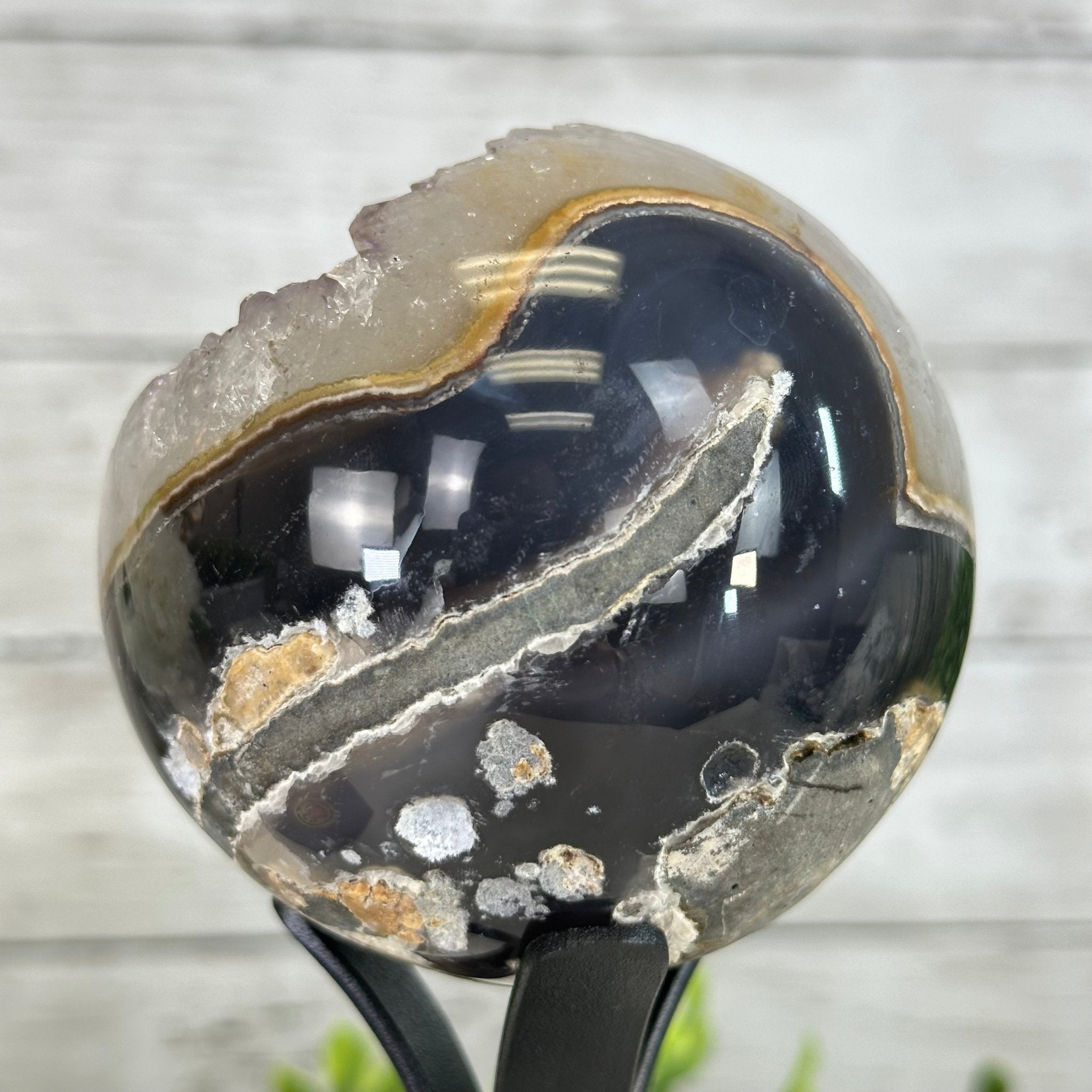 Druzy Amethyst Sphere on a Metal Stand, 1.4 lbs & 7.1" Tall #5630-0042 - Brazil GemsBrazil GemsDruzy Amethyst Sphere on a Metal Stand, 1.4 lbs & 7.1" Tall #5630-0042Spheres5630-0042