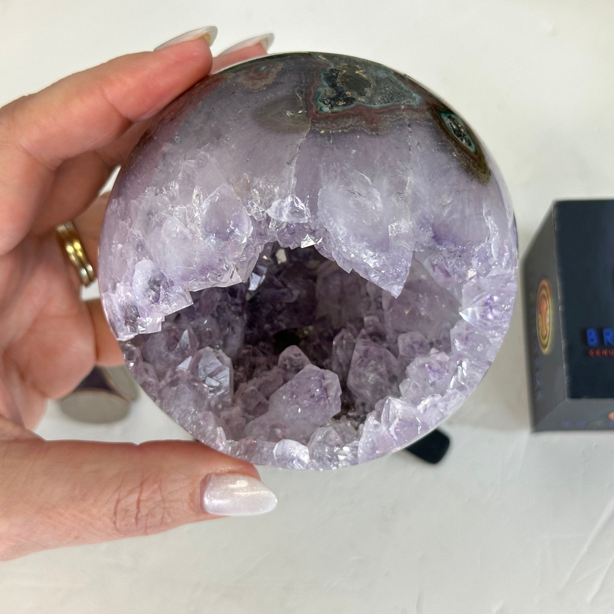 Druzy Amethyst Sphere on a Metal Stand, 2.1 lbs & 7.6" Tall #5630-0044 - Brazil GemsBrazil GemsDruzy Amethyst Sphere on a Metal Stand, 2.1 lbs & 7.6" Tall #5630-0044Spheres5630-0044