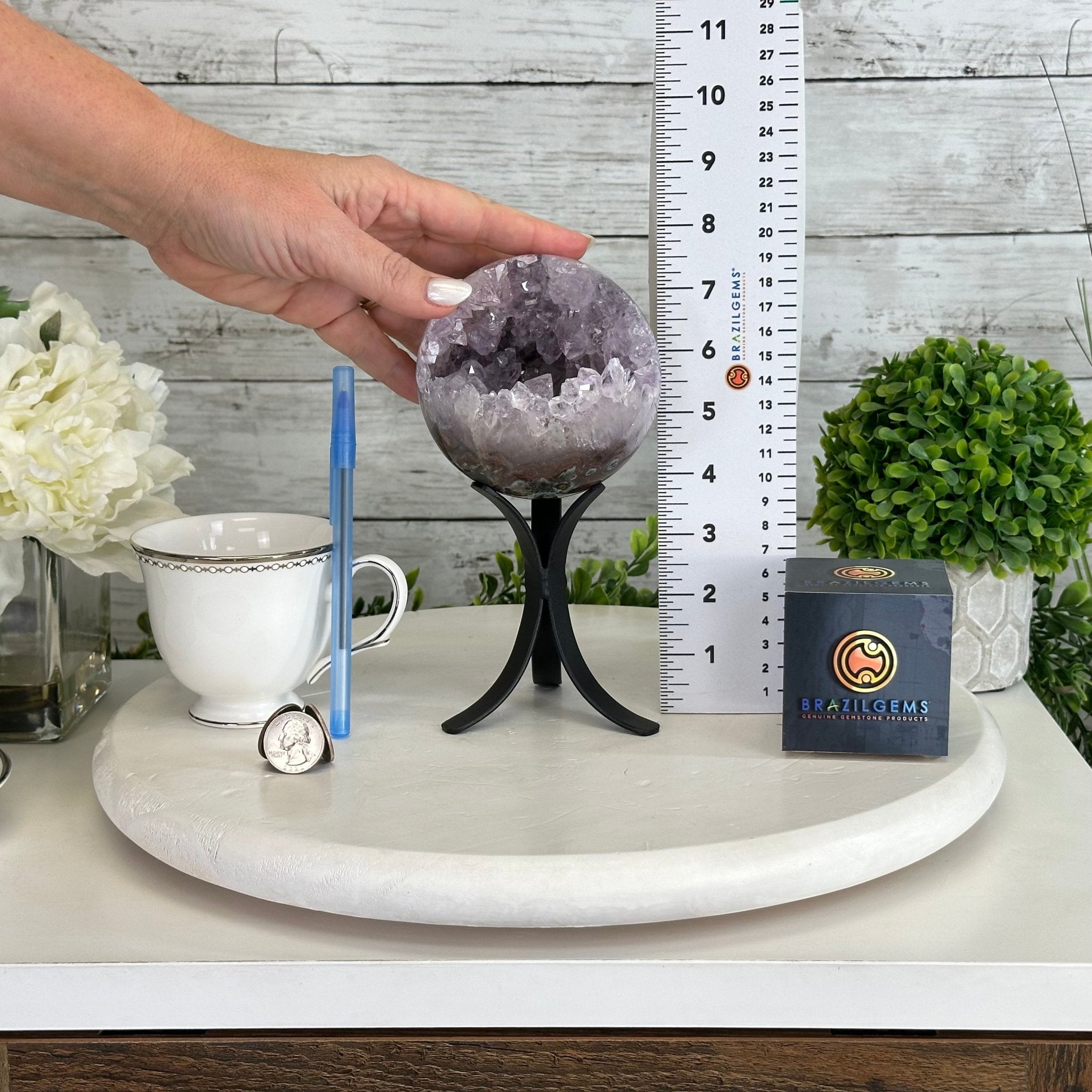 Druzy Amethyst Sphere on a Metal Stand, 2.1 lbs & 7.6" Tall #5630-0044 - Brazil GemsBrazil GemsDruzy Amethyst Sphere on a Metal Stand, 2.1 lbs & 7.6" Tall #5630-0044Spheres5630-0044