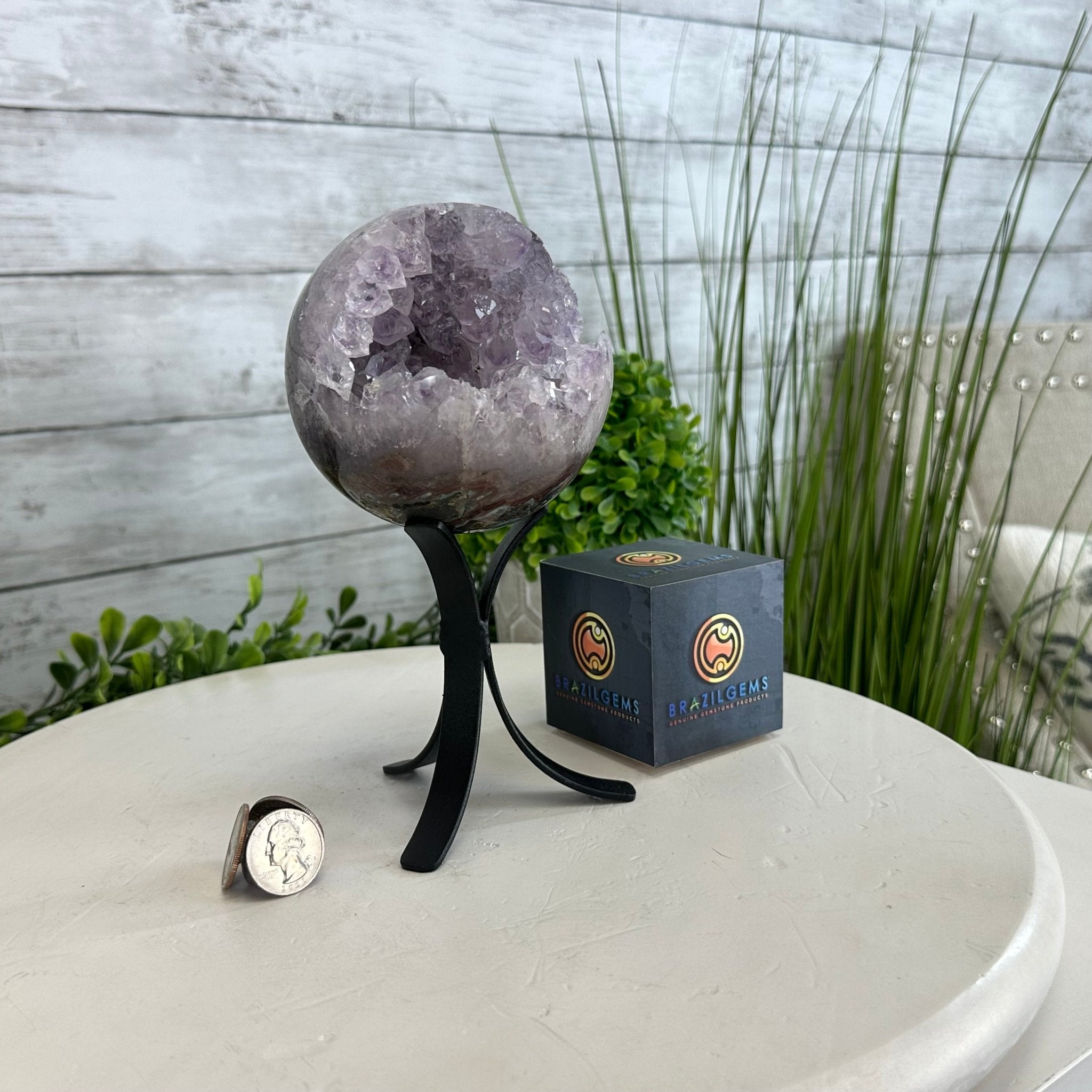 Druzy Amethyst Sphere on a Metal Stand, 2.1 lbs & 7.6" Tall #5630-0044 - Brazil GemsBrazil GemsDruzy Amethyst Sphere on a Metal Stand, 2.1 lbs & 7.6" Tall #5630-0044Spheres5630-0044