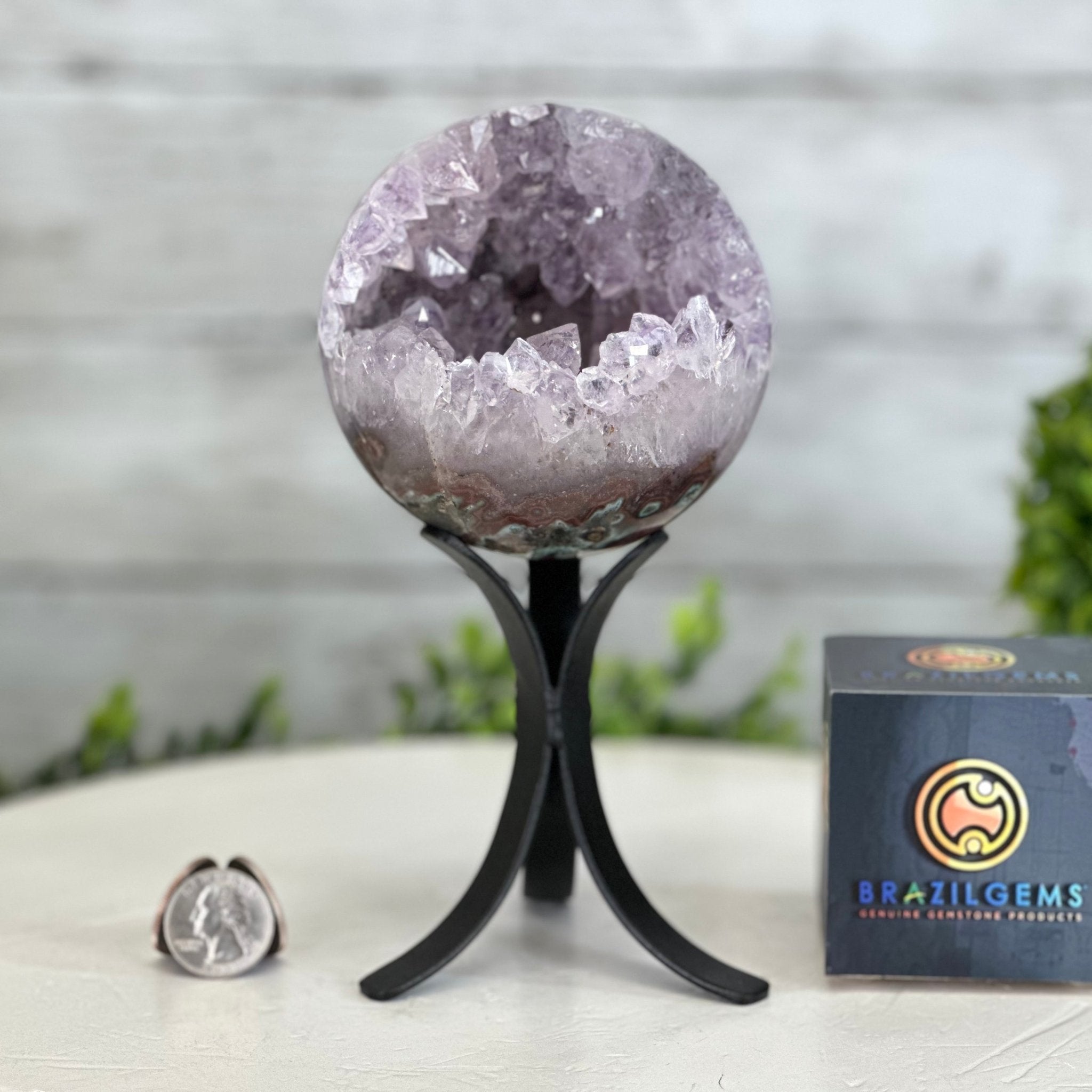 Druzy Amethyst Sphere on a Metal Stand, 2.1 lbs & 7.6" Tall #5630-0044 - Brazil GemsBrazil GemsDruzy Amethyst Sphere on a Metal Stand, 2.1 lbs & 7.6" Tall #5630-0044Spheres5630-0044