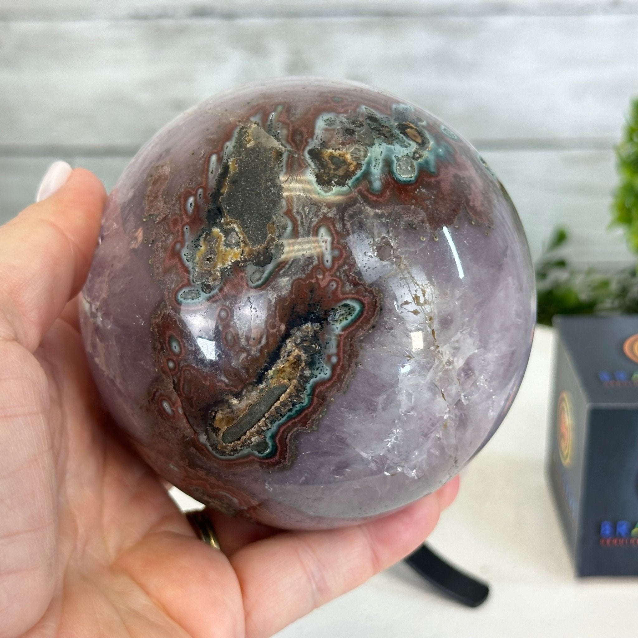 Druzy Amethyst Sphere on a Metal Stand, 2.1 lbs & 7.6" Tall #5630-0044 - Brazil GemsBrazil GemsDruzy Amethyst Sphere on a Metal Stand, 2.1 lbs & 7.6" Tall #5630-0044Spheres5630-0044