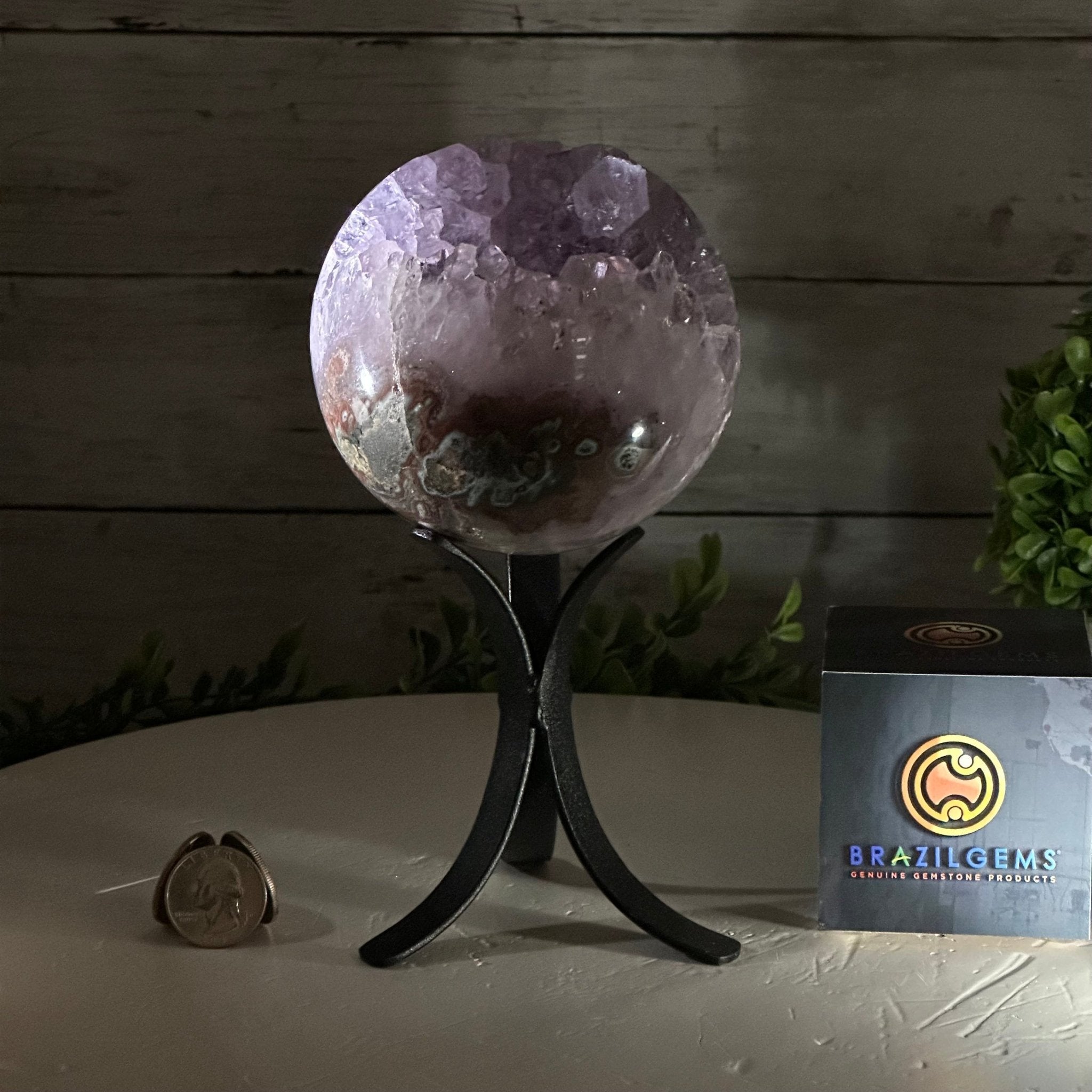 Druzy Amethyst Sphere on a Metal Stand, 2.1 lbs & 7.6" Tall #5630-0044 - Brazil GemsBrazil GemsDruzy Amethyst Sphere on a Metal Stand, 2.1 lbs & 7.6" Tall #5630-0044Spheres5630-0044