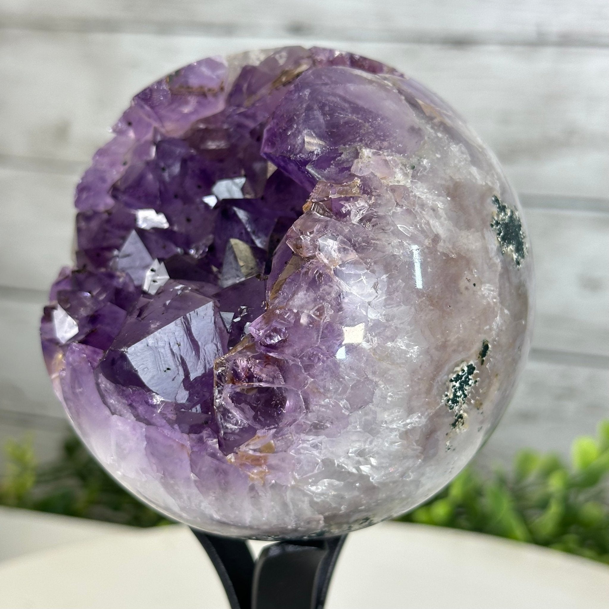 Druzy Amethyst Sphere on a Metal Stand, 2.5 lbs & 7.8" Tall #5630-0047 - Brazil GemsBrazil GemsDruzy Amethyst Sphere on a Metal Stand, 2.5 lbs & 7.8" Tall #5630-0047Spheres5630-0047