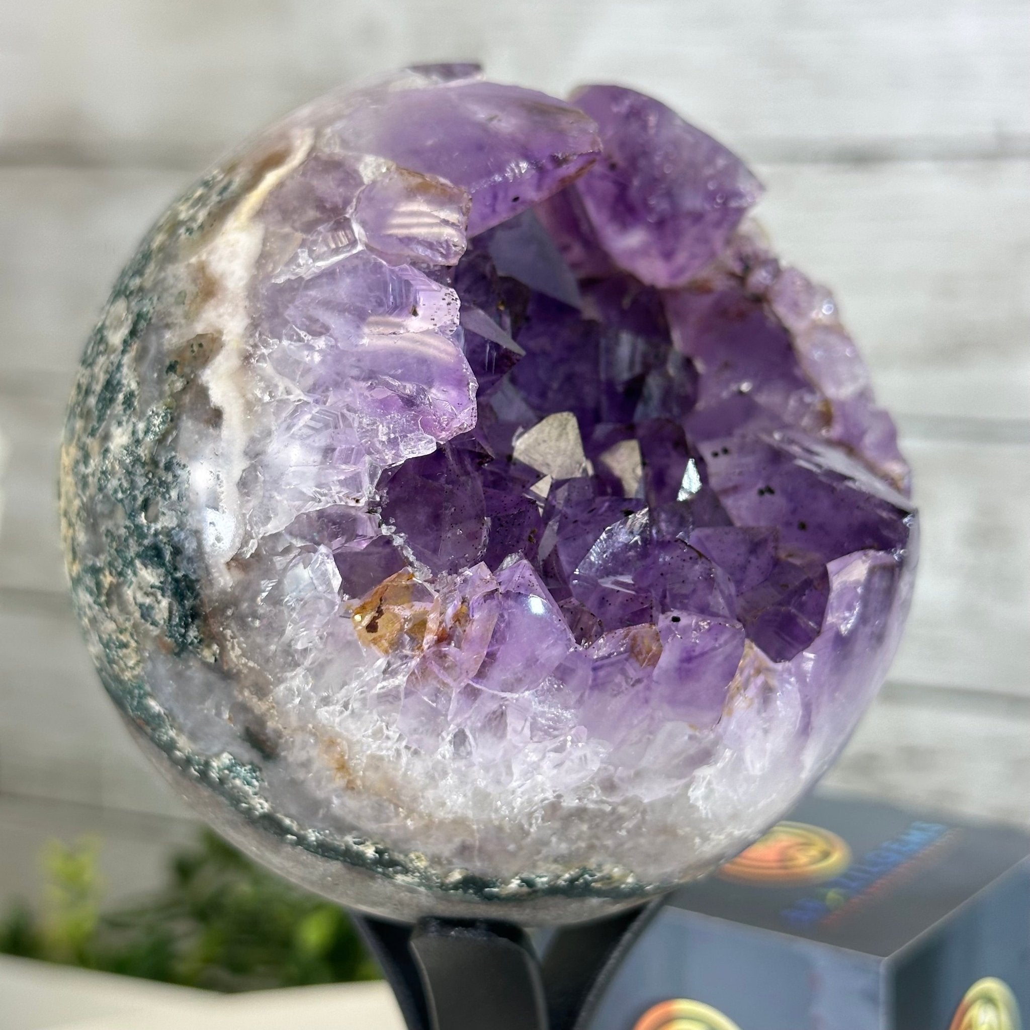 Druzy Amethyst Sphere on a Metal Stand, 2.5 lbs & 7.8" Tall #5630-0047 - Brazil GemsBrazil GemsDruzy Amethyst Sphere on a Metal Stand, 2.5 lbs & 7.8" Tall #5630-0047Spheres5630-0047