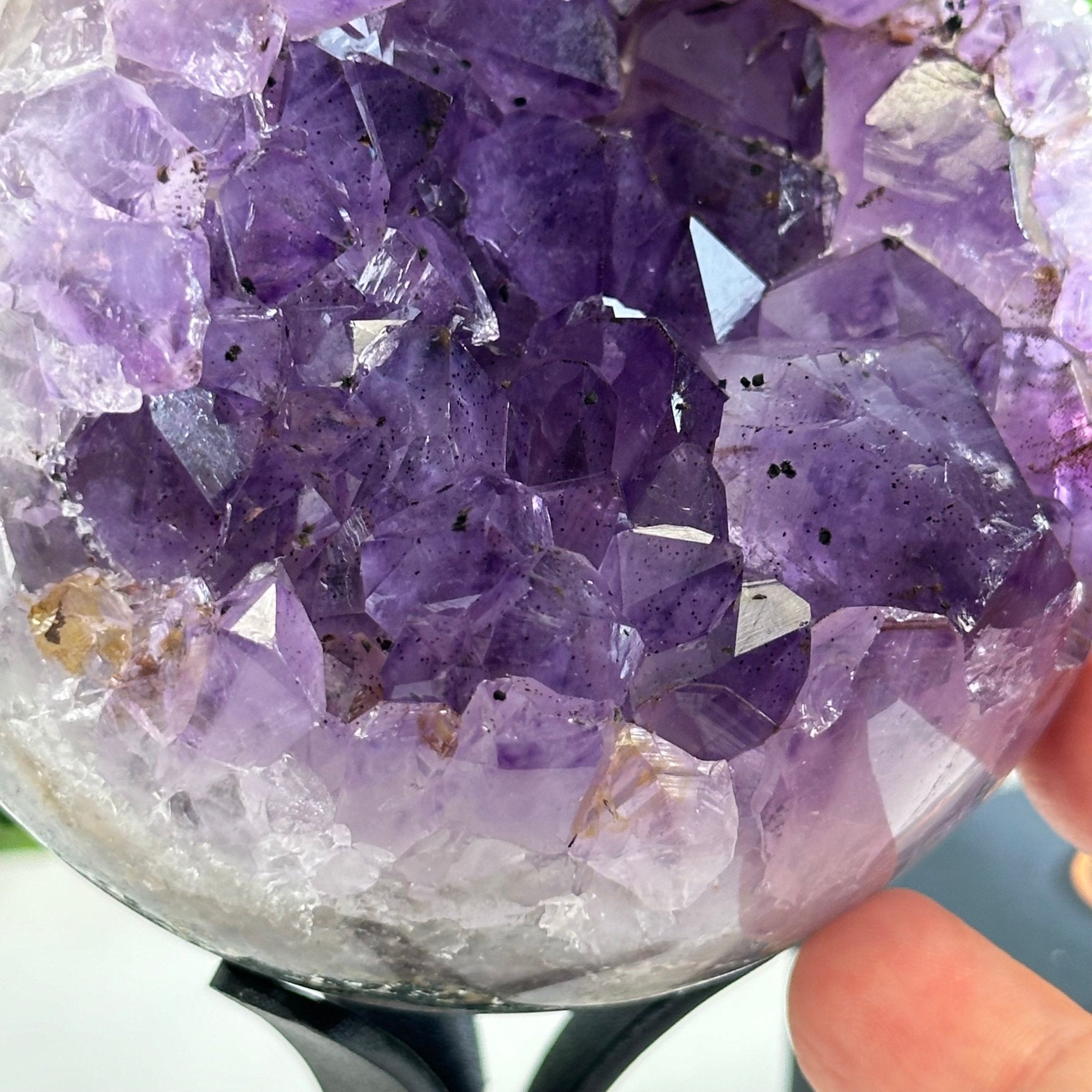 Druzy Amethyst Sphere on a Metal Stand, 2.5 lbs & 7.8" Tall #5630-0047 - Brazil GemsBrazil GemsDruzy Amethyst Sphere on a Metal Stand, 2.5 lbs & 7.8" Tall #5630-0047Spheres5630-0047