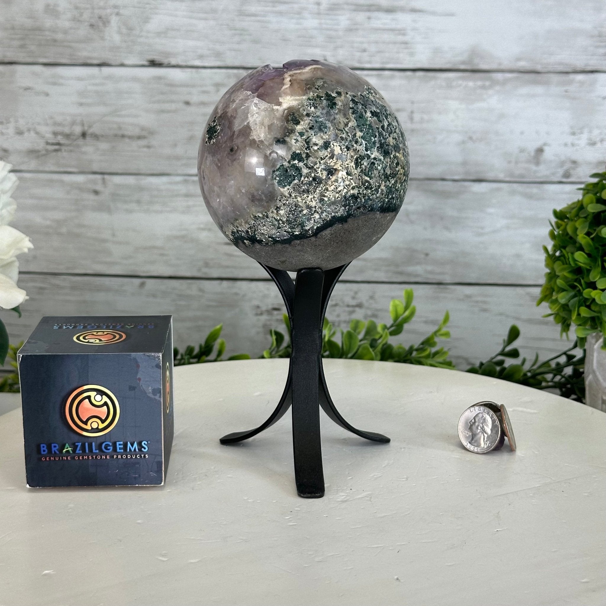 Druzy Amethyst Sphere on a Metal Stand, 2.5 lbs & 7.8" Tall #5630-0047 - Brazil GemsBrazil GemsDruzy Amethyst Sphere on a Metal Stand, 2.5 lbs & 7.8" Tall #5630-0047Spheres5630-0047