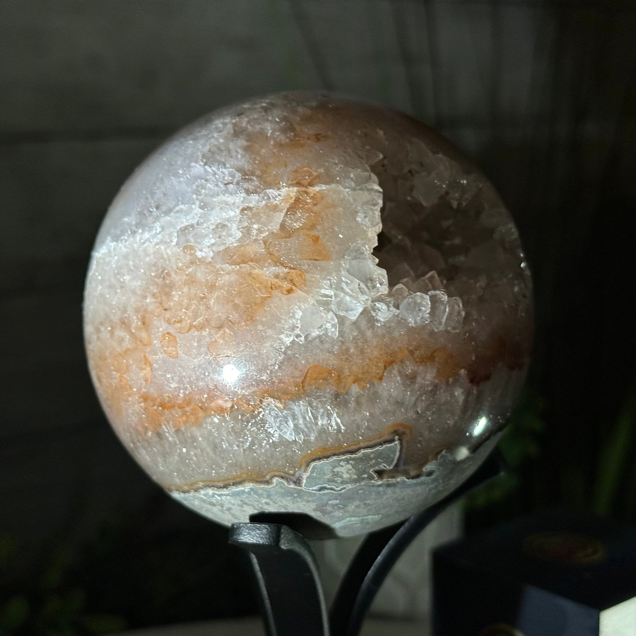 Druzy Amethyst Sphere on a Metal Stand, 2.7 lbs & 8.3" Tall #5630-0051 - Brazil GemsBrazil GemsDruzy Amethyst Sphere on a Metal Stand, 2.7 lbs & 8.3" Tall #5630-0051Spheres5630-0051