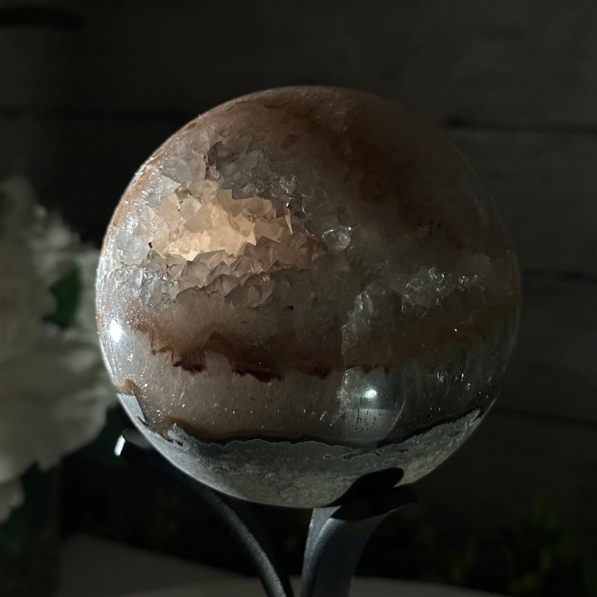 Druzy Amethyst Sphere on a Metal Stand, 2.7 lbs & 8.3" Tall #5630-0051 - Brazil GemsBrazil GemsDruzy Amethyst Sphere on a Metal Stand, 2.7 lbs & 8.3" Tall #5630-0051Spheres5630-0051