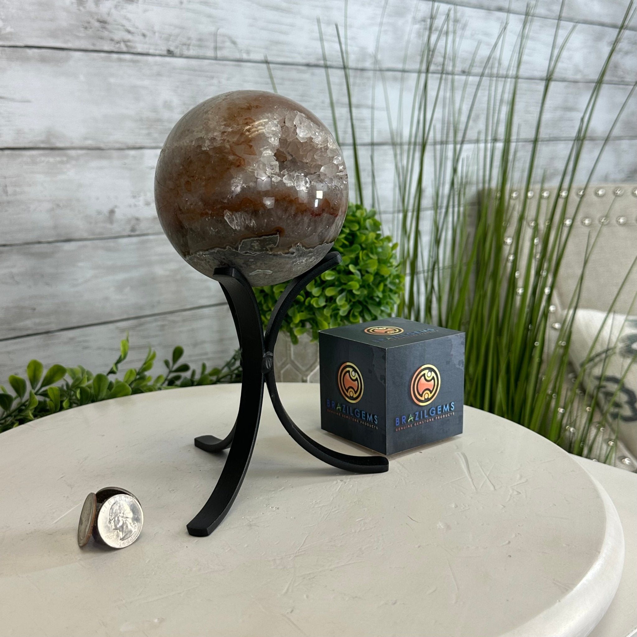 Druzy Amethyst Sphere on a Metal Stand, 2.7 lbs & 8.3" Tall #5630-0051 - Brazil GemsBrazil GemsDruzy Amethyst Sphere on a Metal Stand, 2.7 lbs & 8.3" Tall #5630-0051Spheres5630-0051