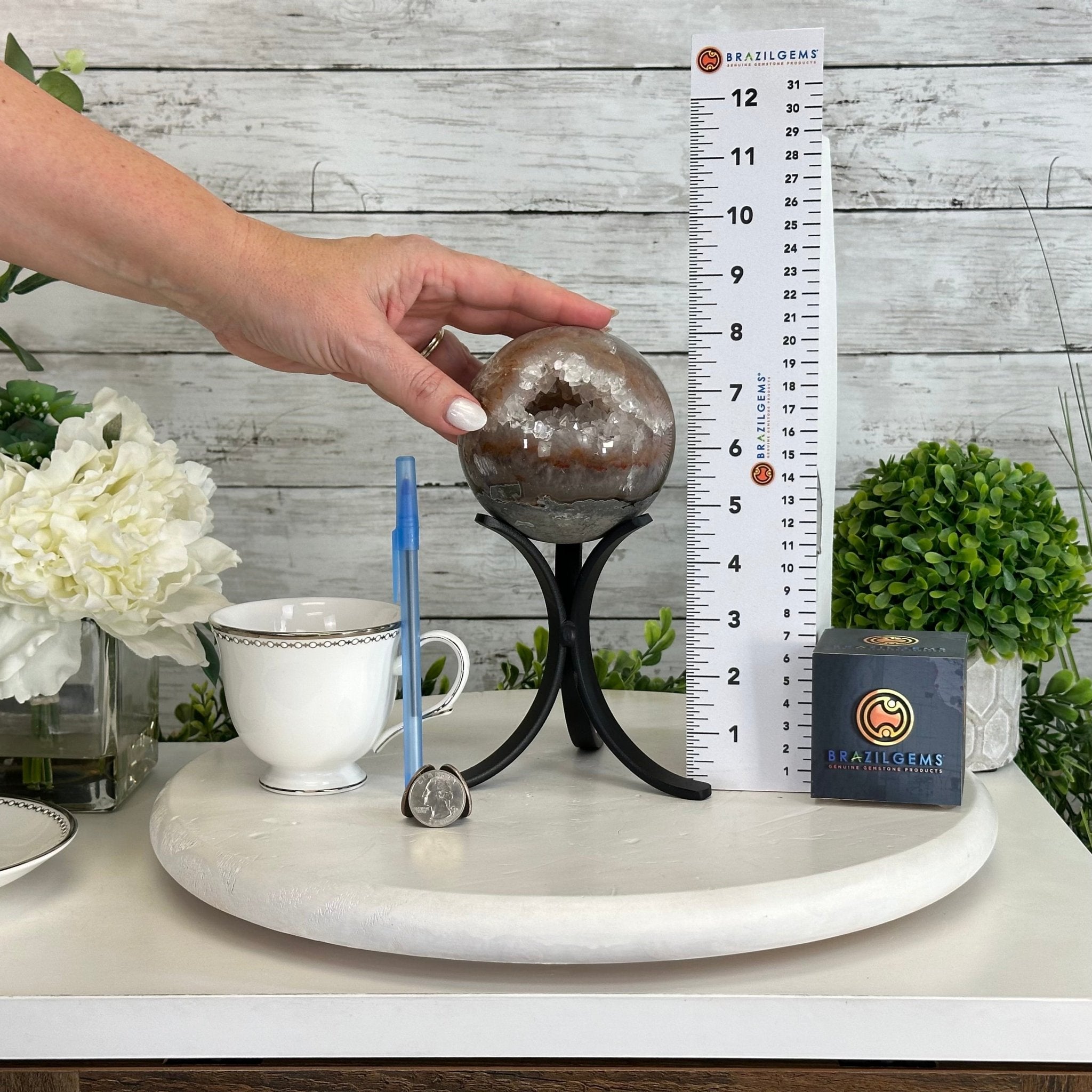 Druzy Amethyst Sphere on a Metal Stand, 2.7 lbs & 8.3" Tall #5630-0051 - Brazil GemsBrazil GemsDruzy Amethyst Sphere on a Metal Stand, 2.7 lbs & 8.3" Tall #5630-0051Spheres5630-0051