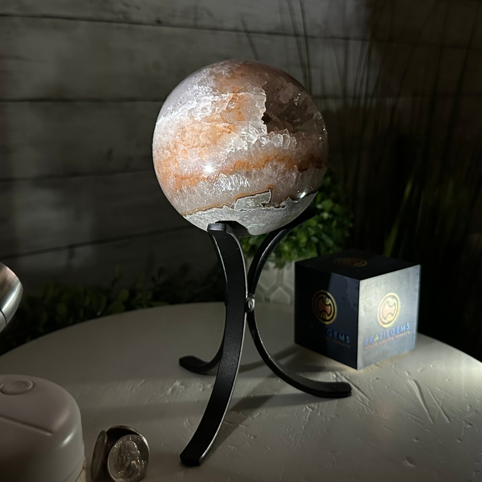 Druzy Amethyst Sphere on a Metal Stand, 2.7 lbs & 8.3" Tall #5630-0051 - Brazil GemsBrazil GemsDruzy Amethyst Sphere on a Metal Stand, 2.7 lbs & 8.3" Tall #5630-0051Spheres5630-0051