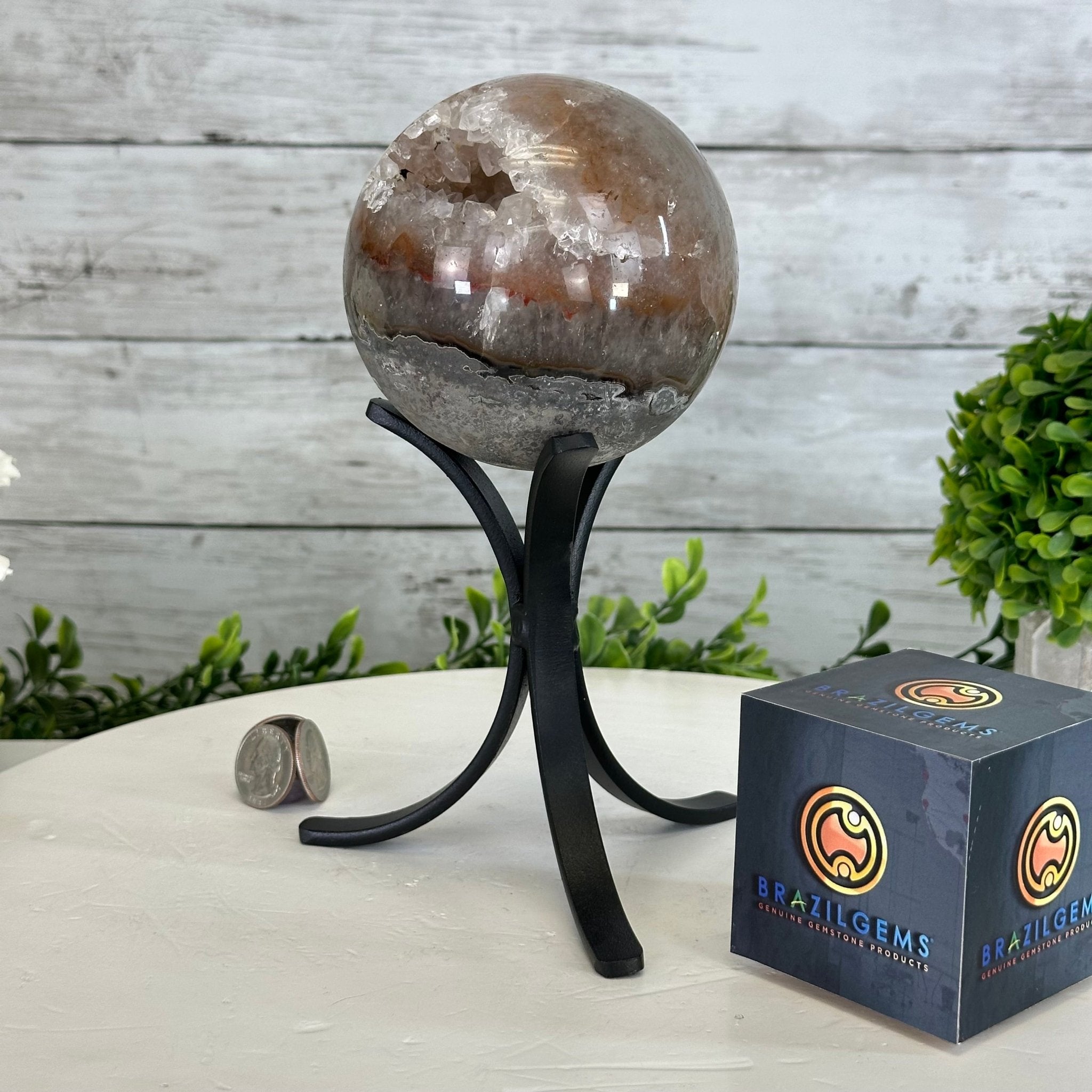 Druzy Amethyst Sphere on a Metal Stand, 2.7 lbs & 8.3" Tall #5630-0051 - Brazil GemsBrazil GemsDruzy Amethyst Sphere on a Metal Stand, 2.7 lbs & 8.3" Tall #5630-0051Spheres5630-0051