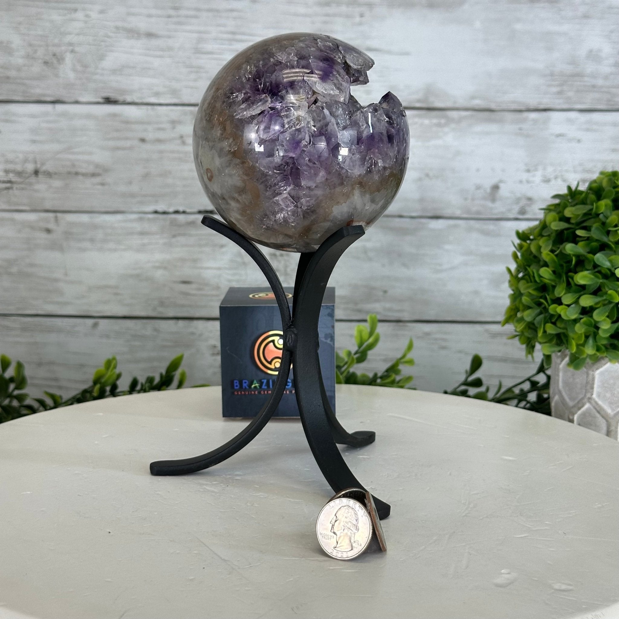 Druzy Amethyst Sphere on a Metal Stand, 2.7 lbs & 8.4" Tall #5630-0052 - Brazil GemsBrazil GemsDruzy Amethyst Sphere on a Metal Stand, 2.7 lbs & 8.4" Tall #5630-0052Spheres5630-0052