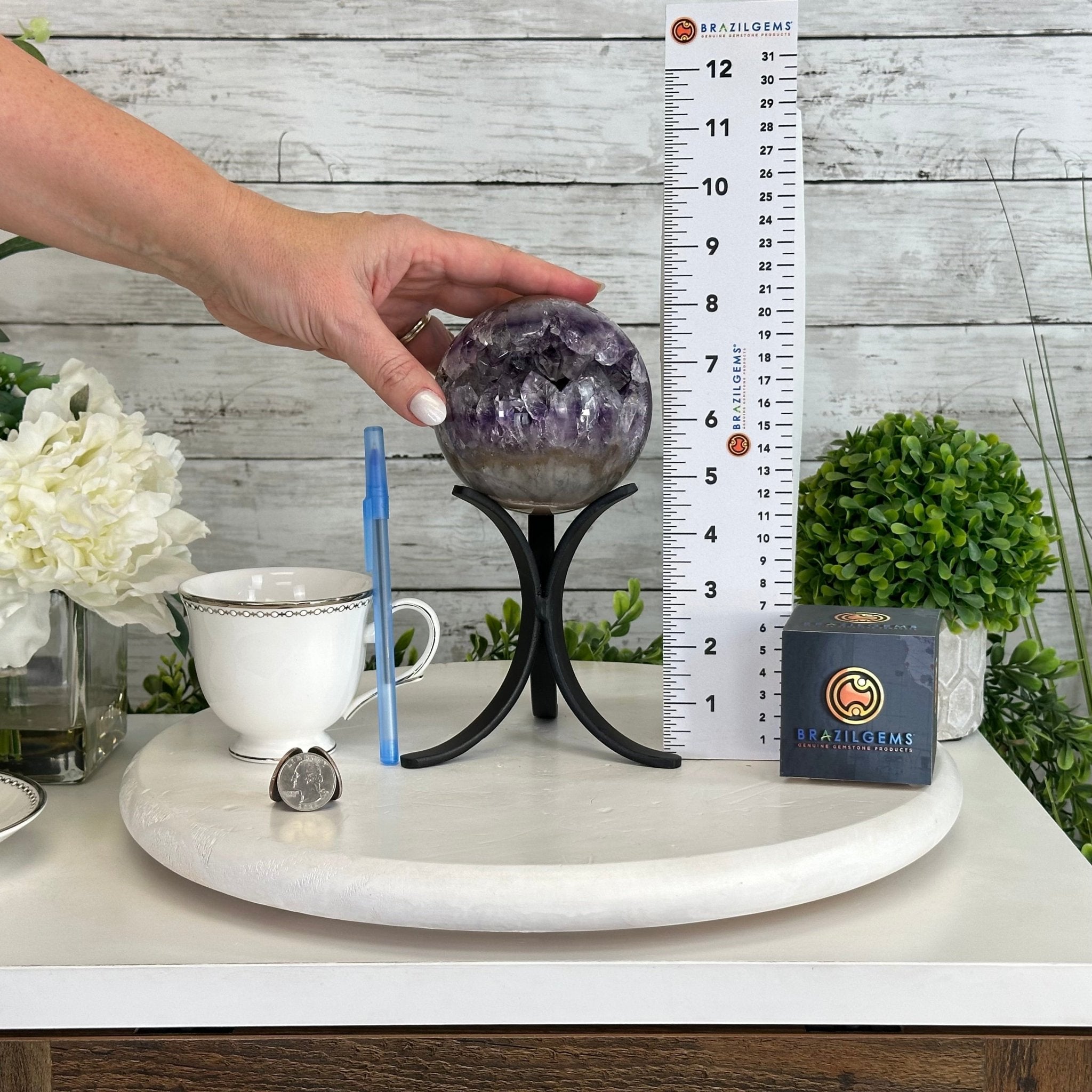 Druzy Amethyst Sphere on a Metal Stand, 2.7 lbs & 8.4" Tall #5630-0052 - Brazil GemsBrazil GemsDruzy Amethyst Sphere on a Metal Stand, 2.7 lbs & 8.4" Tall #5630-0052Spheres5630-0052