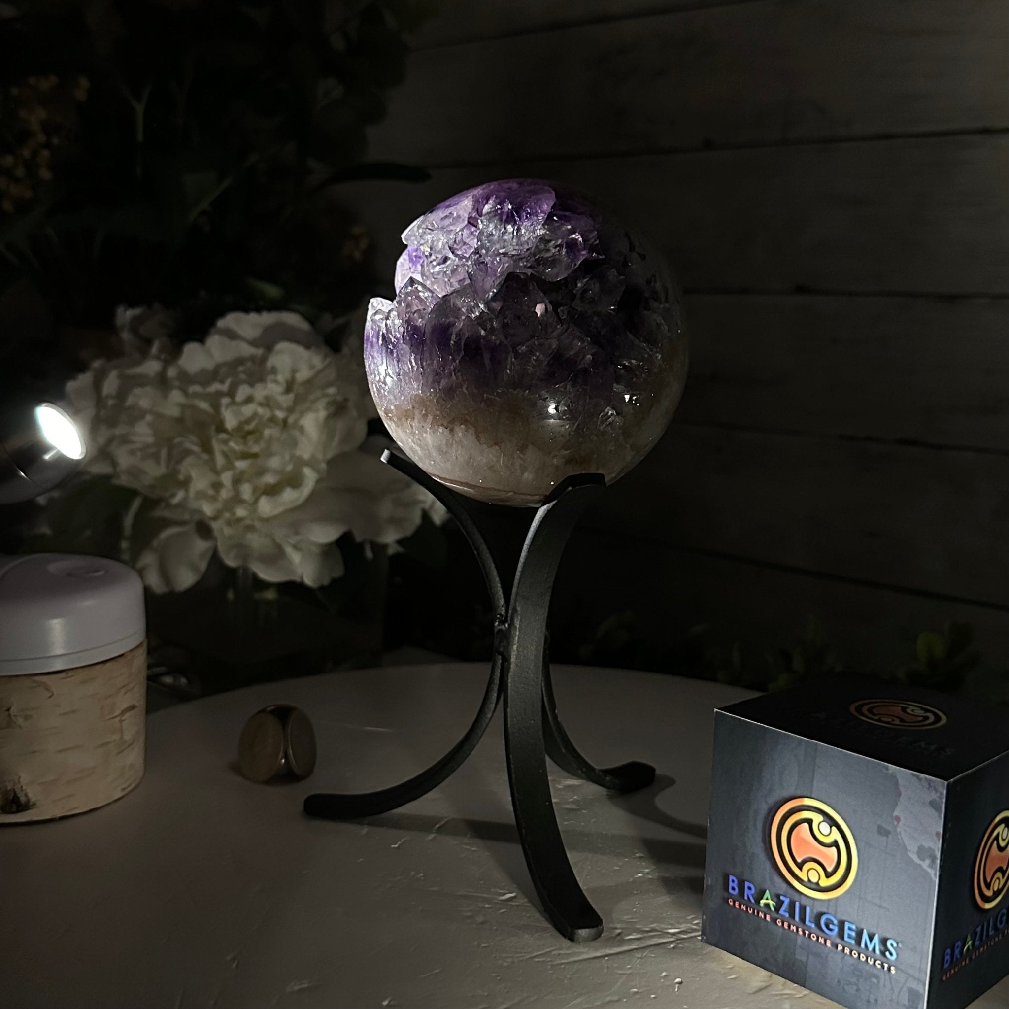 Druzy Amethyst Sphere on a Metal Stand, 2.7 lbs & 8.4" Tall #5630-0052 - Brazil GemsBrazil GemsDruzy Amethyst Sphere on a Metal Stand, 2.7 lbs & 8.4" Tall #5630-0052Spheres5630-0052
