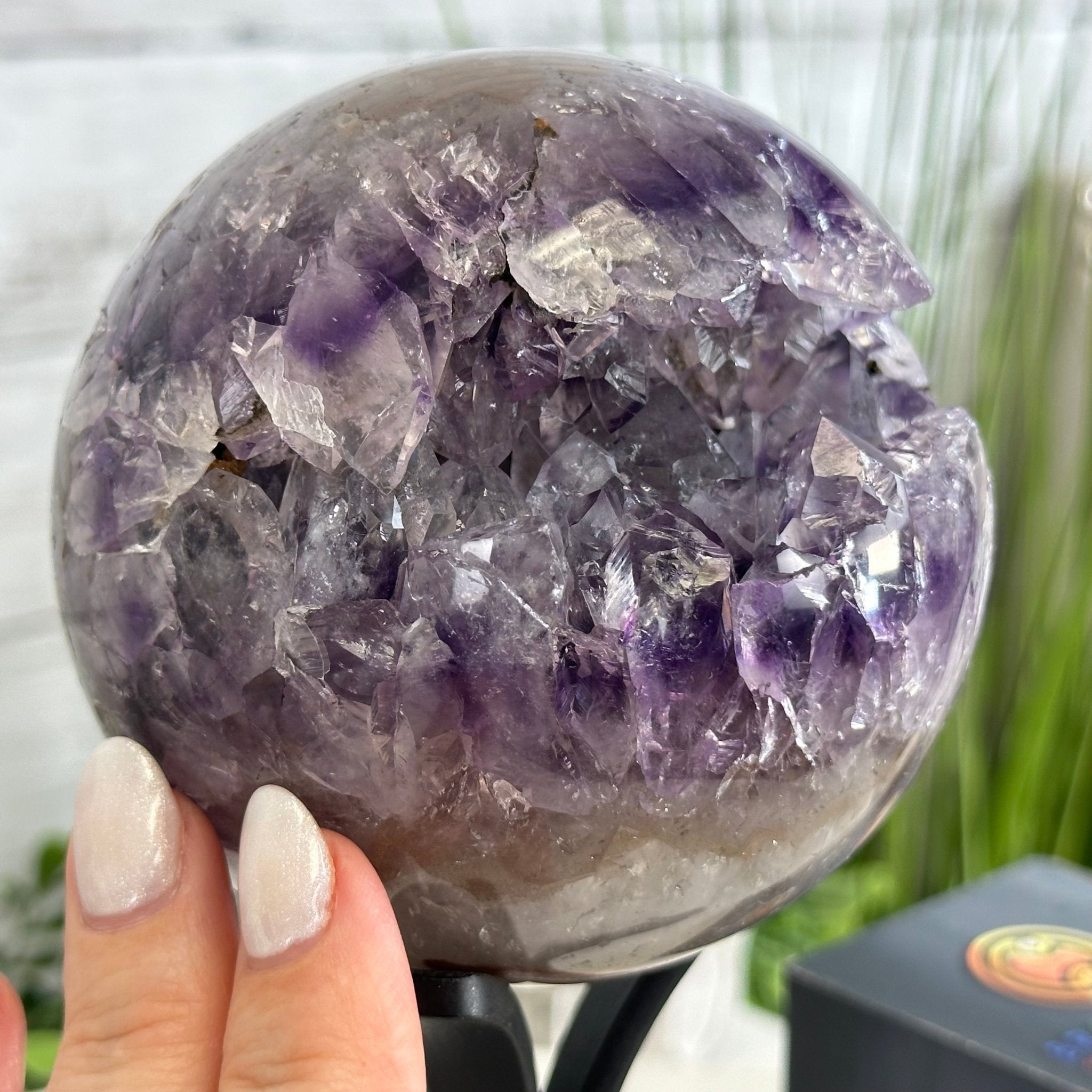 Druzy Amethyst Sphere on a Metal Stand, 2.7 lbs & 8.4" Tall #5630-0052 - Brazil GemsBrazil GemsDruzy Amethyst Sphere on a Metal Stand, 2.7 lbs & 8.4" Tall #5630-0052Spheres5630-0052