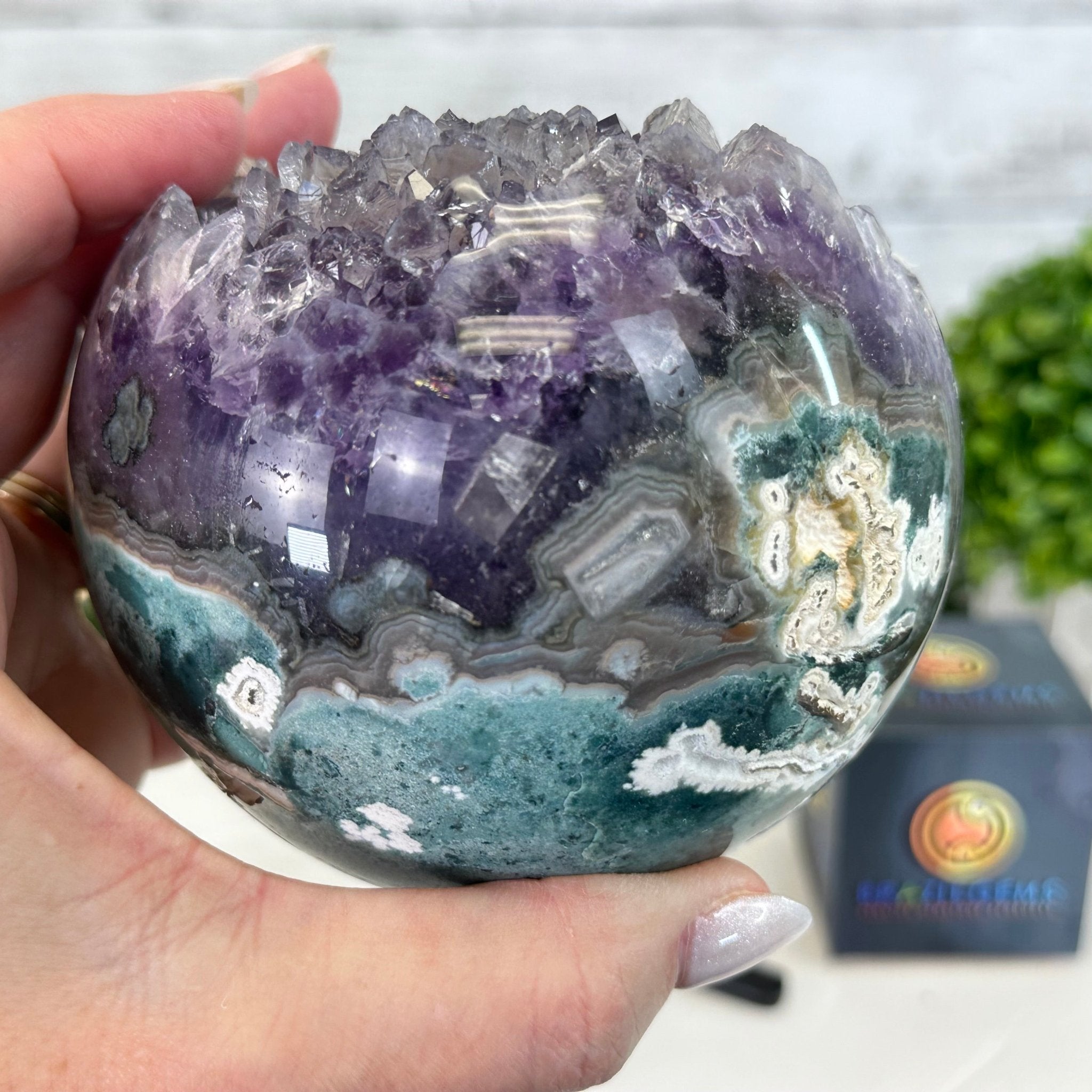 Druzy Amethyst Sphere on a Metal Stand, 3 lbs & 8.2" Tall #5630-0053 - Brazil GemsBrazil GemsDruzy Amethyst Sphere on a Metal Stand, 3 lbs & 8.2" Tall #5630-0053Spheres5630-0053
