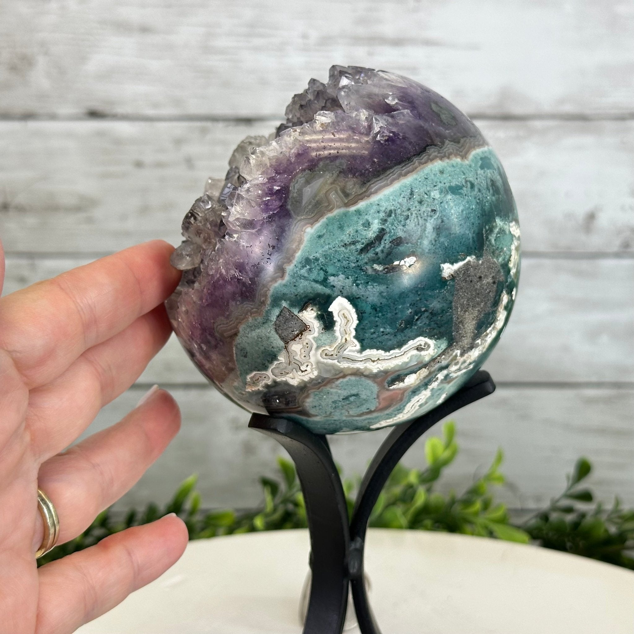 Druzy Amethyst Sphere on a Metal Stand, 3 lbs & 8.2" Tall #5630-0053 - Brazil GemsBrazil GemsDruzy Amethyst Sphere on a Metal Stand, 3 lbs & 8.2" Tall #5630-0053Spheres5630-0053