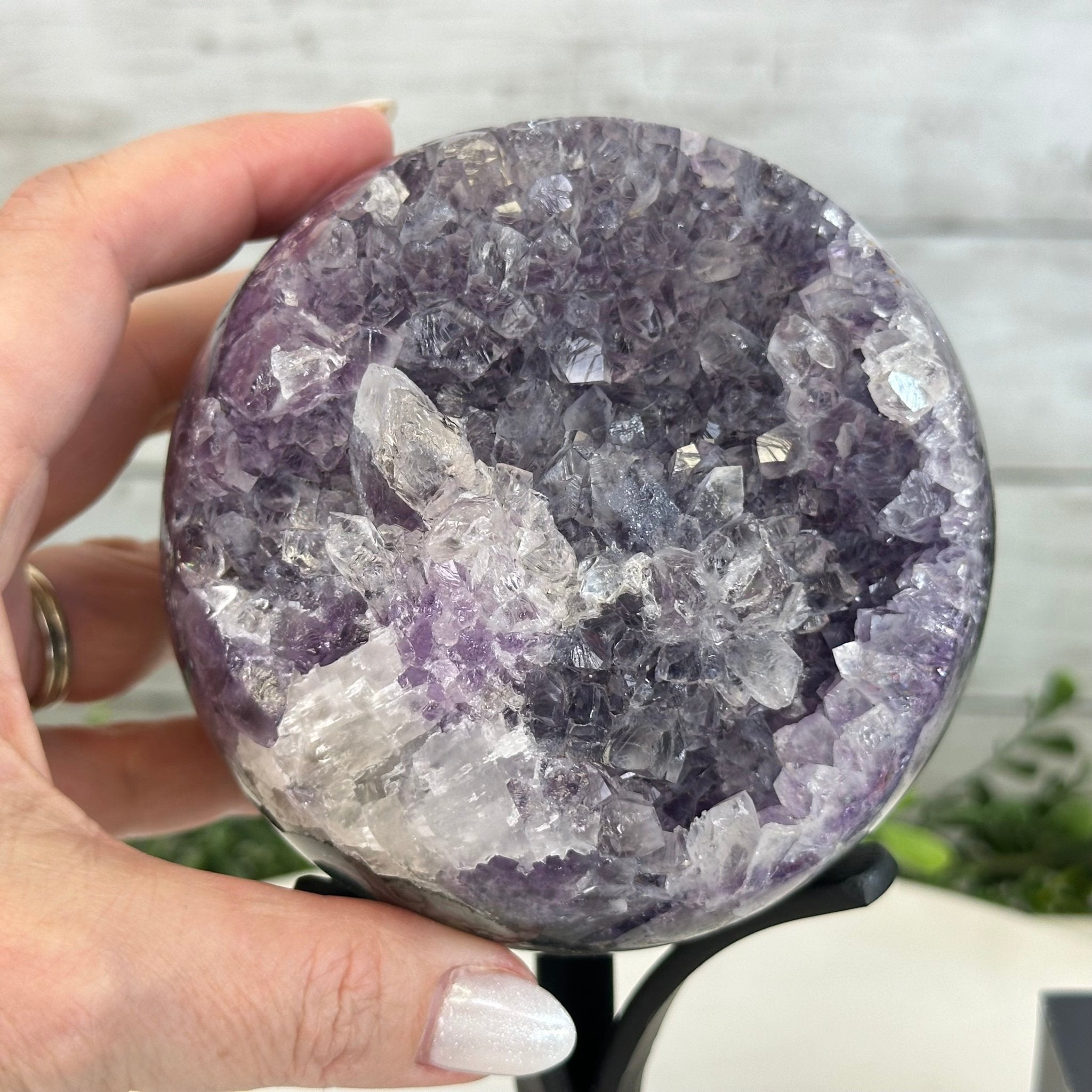 Druzy Amethyst Sphere on a Metal Stand, 3 lbs & 8.2" Tall #5630-0053 - Brazil GemsBrazil GemsDruzy Amethyst Sphere on a Metal Stand, 3 lbs & 8.2" Tall #5630-0053Spheres5630-0053