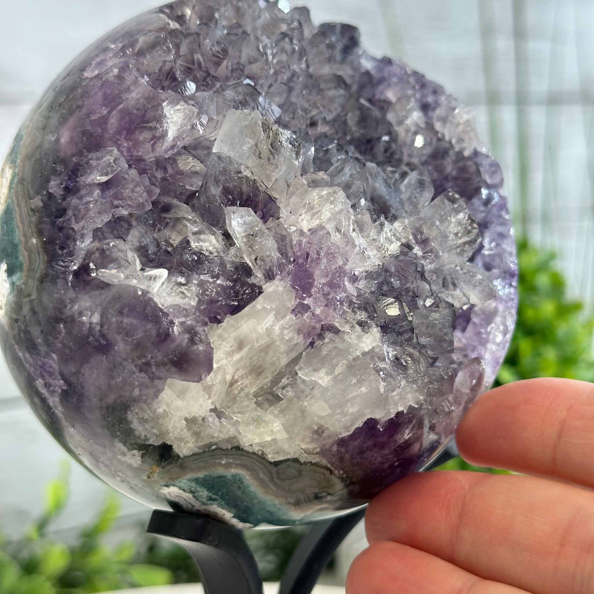 Druzy Amethyst Sphere on a Metal Stand, 3 lbs & 8.2" Tall #5630-0053 - Brazil GemsBrazil GemsDruzy Amethyst Sphere on a Metal Stand, 3 lbs & 8.2" Tall #5630-0053Spheres5630-0053