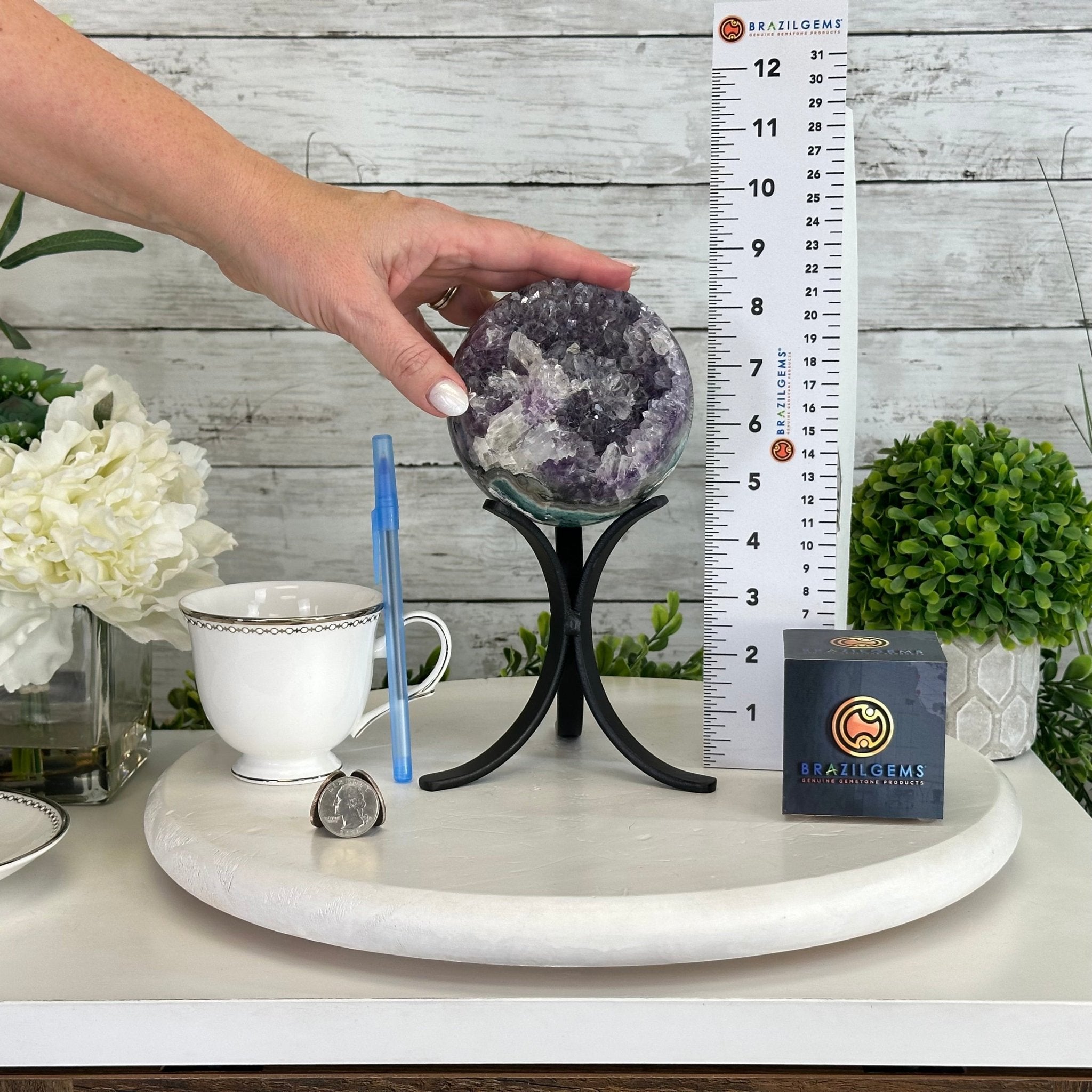 Druzy Amethyst Sphere on a Metal Stand, 3 lbs & 8.2" Tall #5630-0053 - Brazil GemsBrazil GemsDruzy Amethyst Sphere on a Metal Stand, 3 lbs & 8.2" Tall #5630-0053Spheres5630-0053