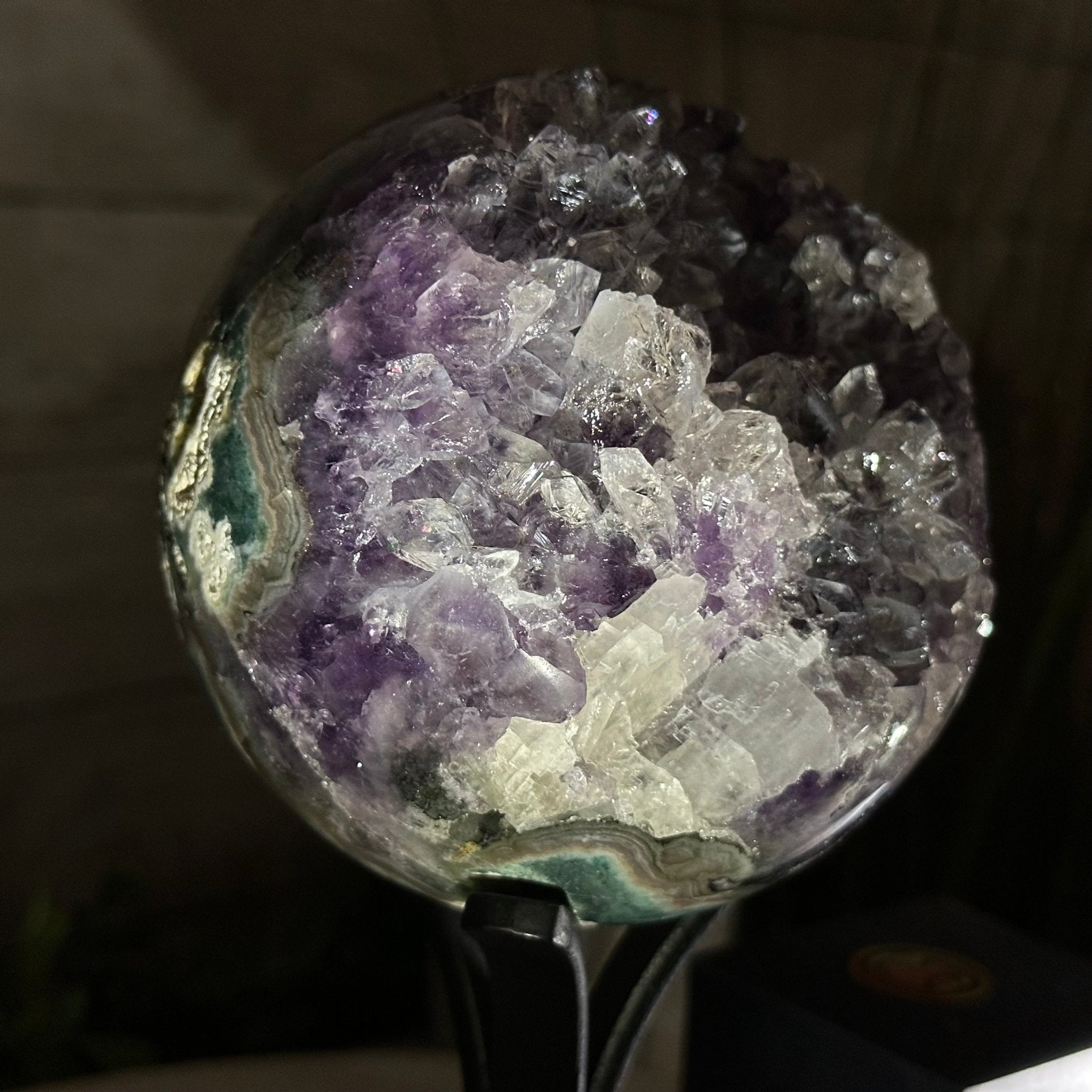 Druzy Amethyst Sphere on a Metal Stand, 3 lbs & 8.2" Tall #5630-0053 - Brazil GemsBrazil GemsDruzy Amethyst Sphere on a Metal Stand, 3 lbs & 8.2" Tall #5630-0053Spheres5630-0053