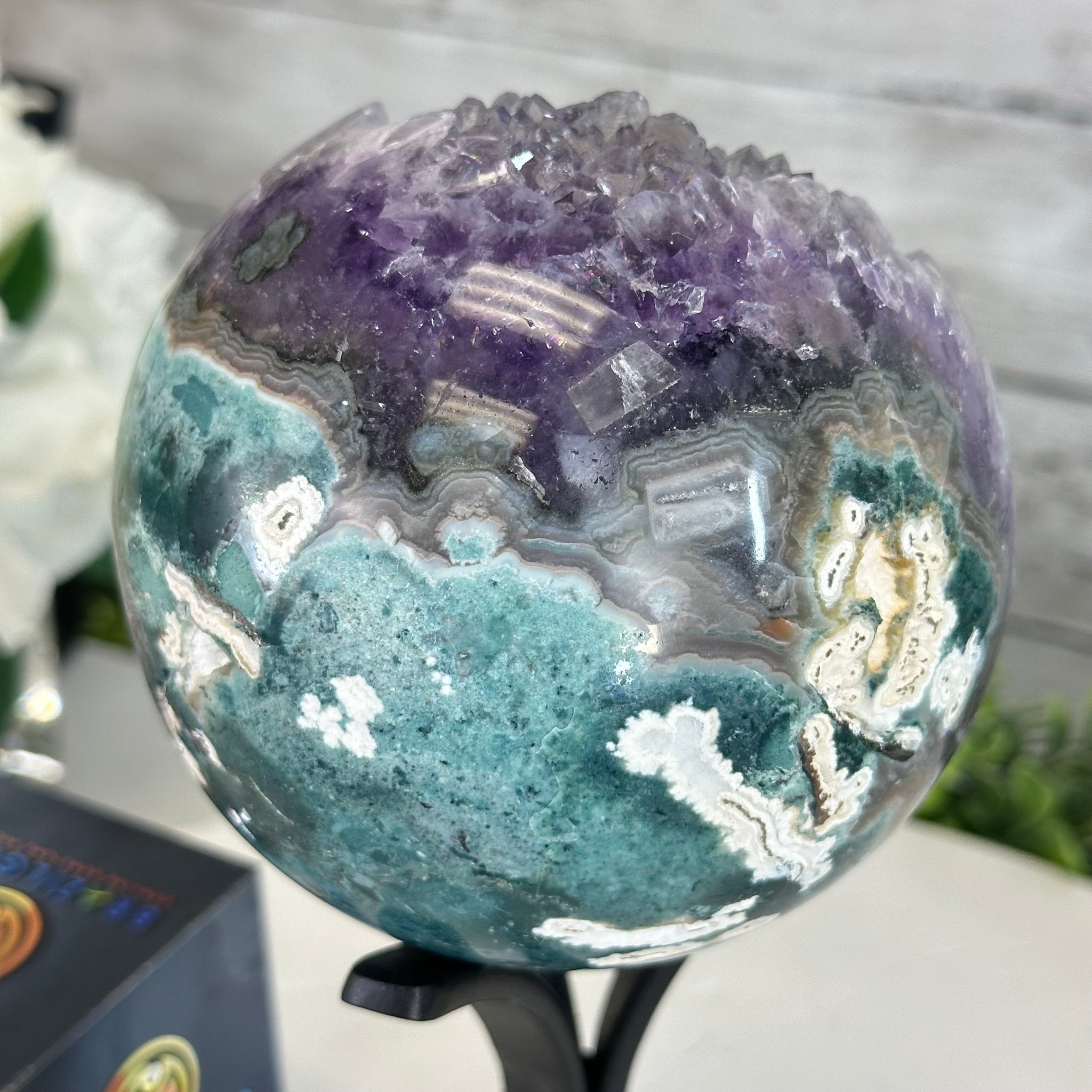 Druzy Amethyst Sphere on a Metal Stand, 3 lbs & 8.2" Tall #5630-0053 - Brazil GemsBrazil GemsDruzy Amethyst Sphere on a Metal Stand, 3 lbs & 8.2" Tall #5630-0053Spheres5630-0053