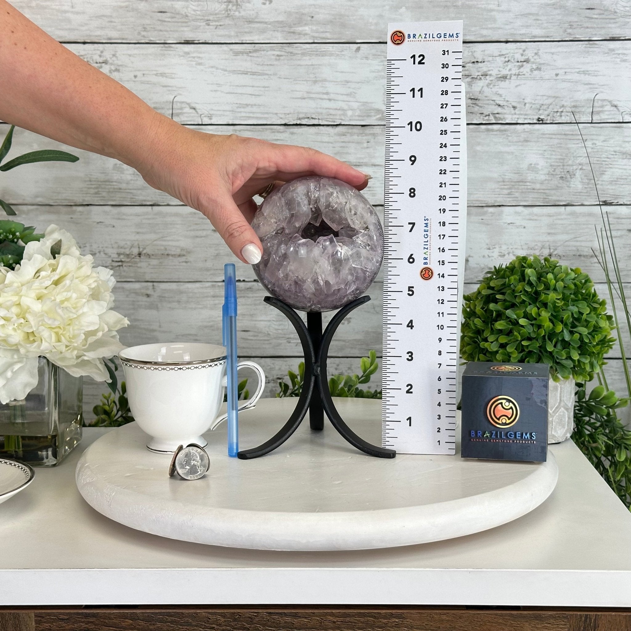 Druzy Amethyst Sphere on a Metal Stand, 3.4 lbs & 8.7" Tall #5630-0054 - Brazil GemsBrazil GemsDruzy Amethyst Sphere on a Metal Stand, 3.4 lbs & 8.7" Tall #5630-0054Spheres5630-0054