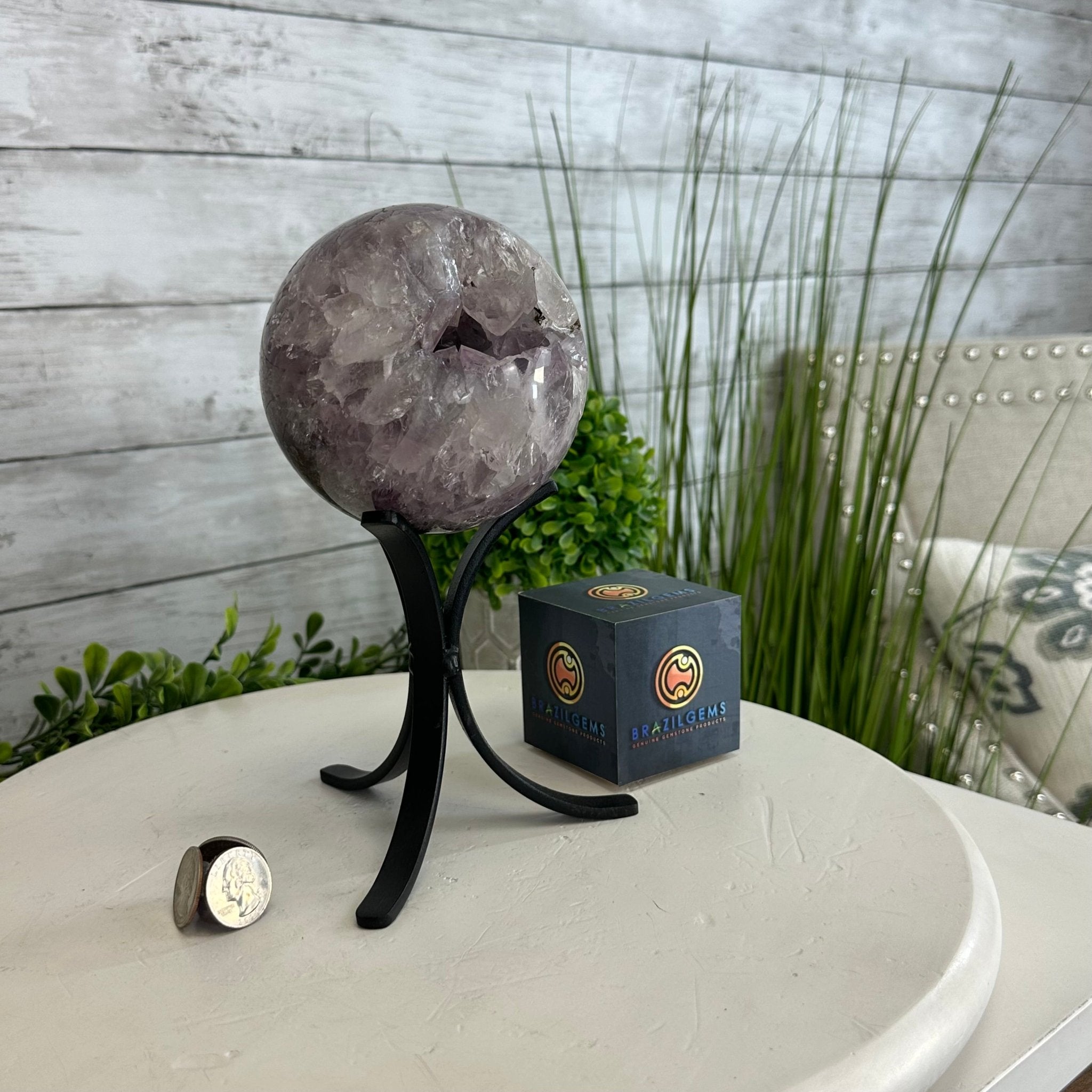 Druzy Amethyst Sphere on a Metal Stand, 3.4 lbs & 8.7" Tall #5630-0054 - Brazil GemsBrazil GemsDruzy Amethyst Sphere on a Metal Stand, 3.4 lbs & 8.7" Tall #5630-0054Spheres5630-0054