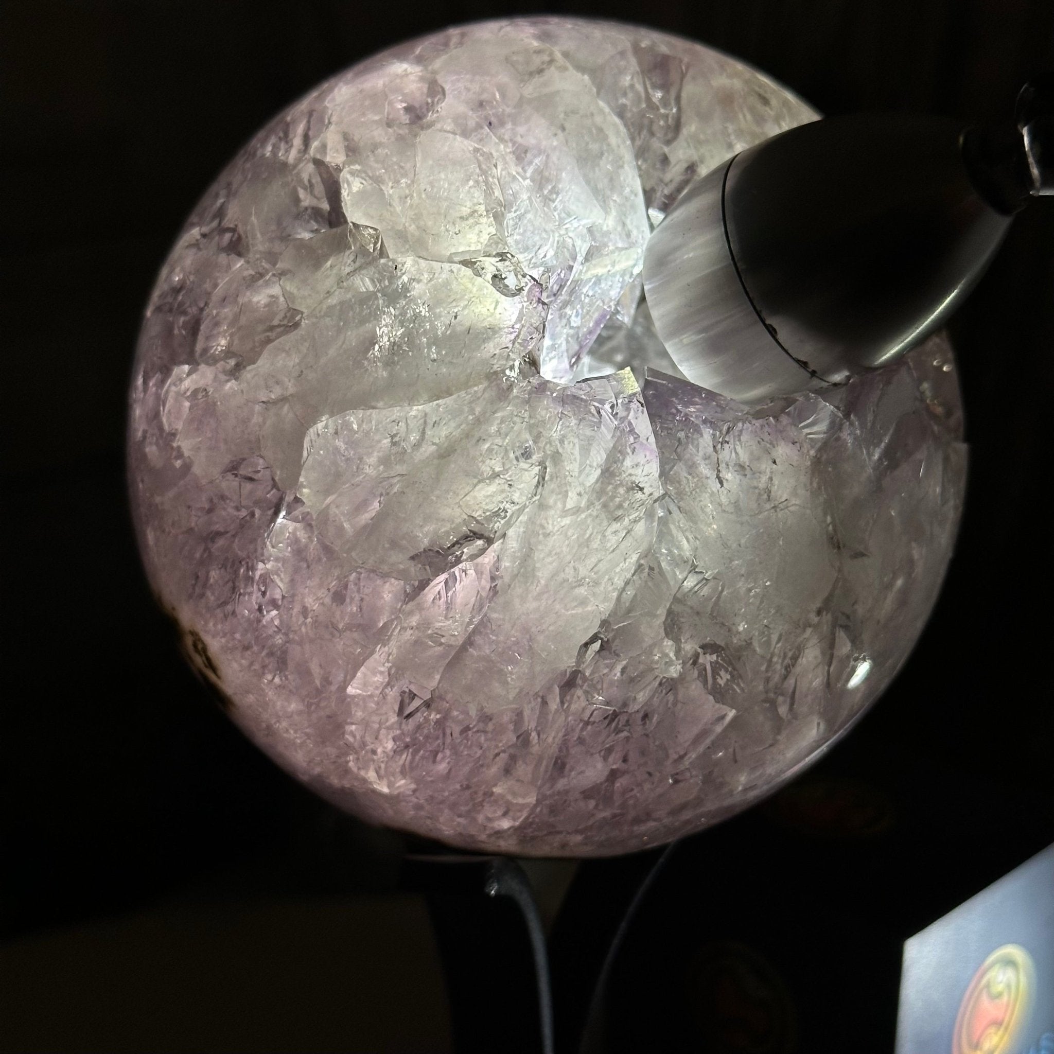 Druzy Amethyst Sphere on a Metal Stand, 3.4 lbs & 8.7" Tall #5630-0054 - Brazil GemsBrazil GemsDruzy Amethyst Sphere on a Metal Stand, 3.4 lbs & 8.7" Tall #5630-0054Spheres5630-0054