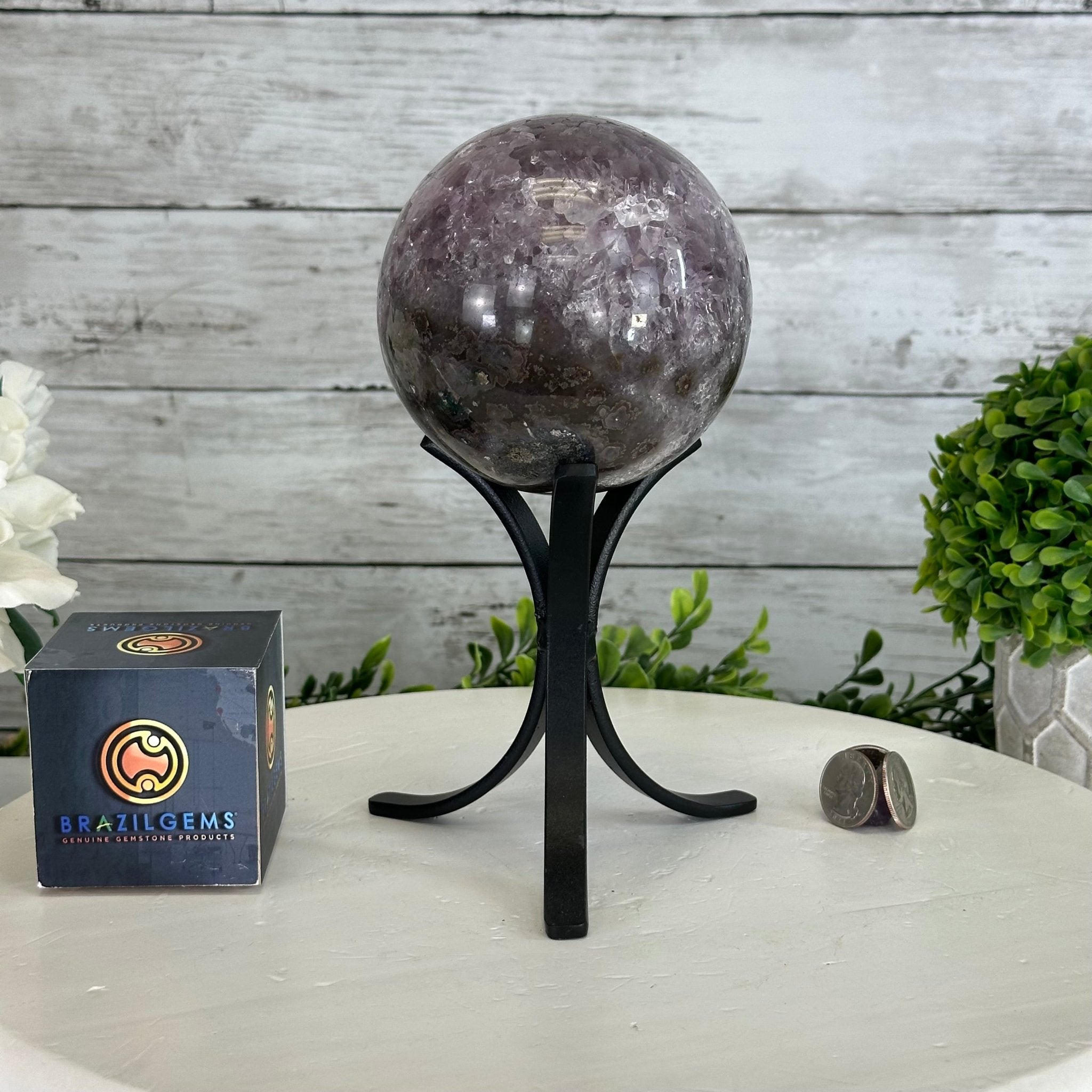Druzy Amethyst Sphere on a Metal Stand, 3.4 lbs & 8.7" Tall #5630-0054 - Brazil GemsBrazil GemsDruzy Amethyst Sphere on a Metal Stand, 3.4 lbs & 8.7" Tall #5630-0054Spheres5630-0054