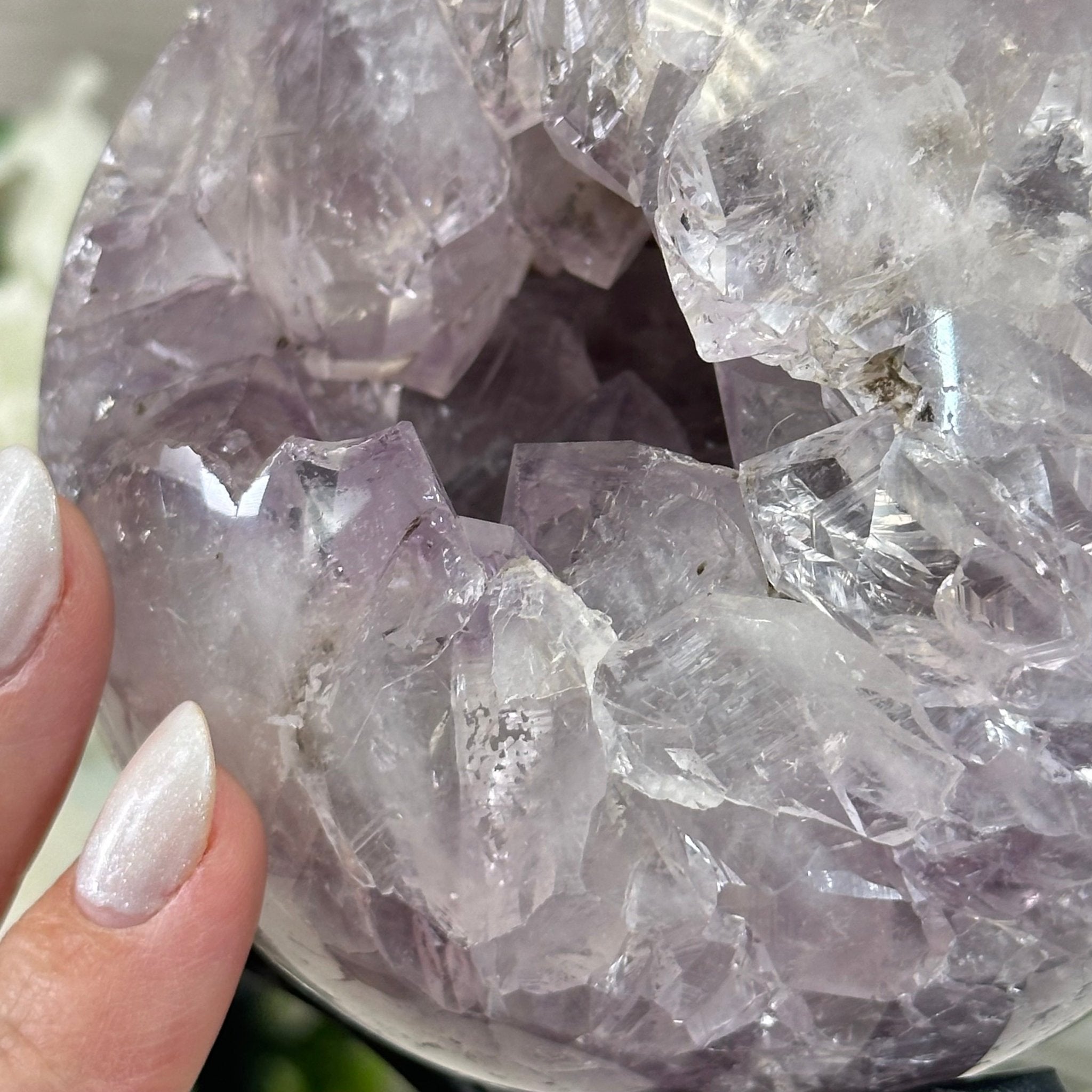 Druzy Amethyst Sphere on a Metal Stand, 3.4 lbs & 8.7" Tall #5630-0054 - Brazil GemsBrazil GemsDruzy Amethyst Sphere on a Metal Stand, 3.4 lbs & 8.7" Tall #5630-0054Spheres5630-0054