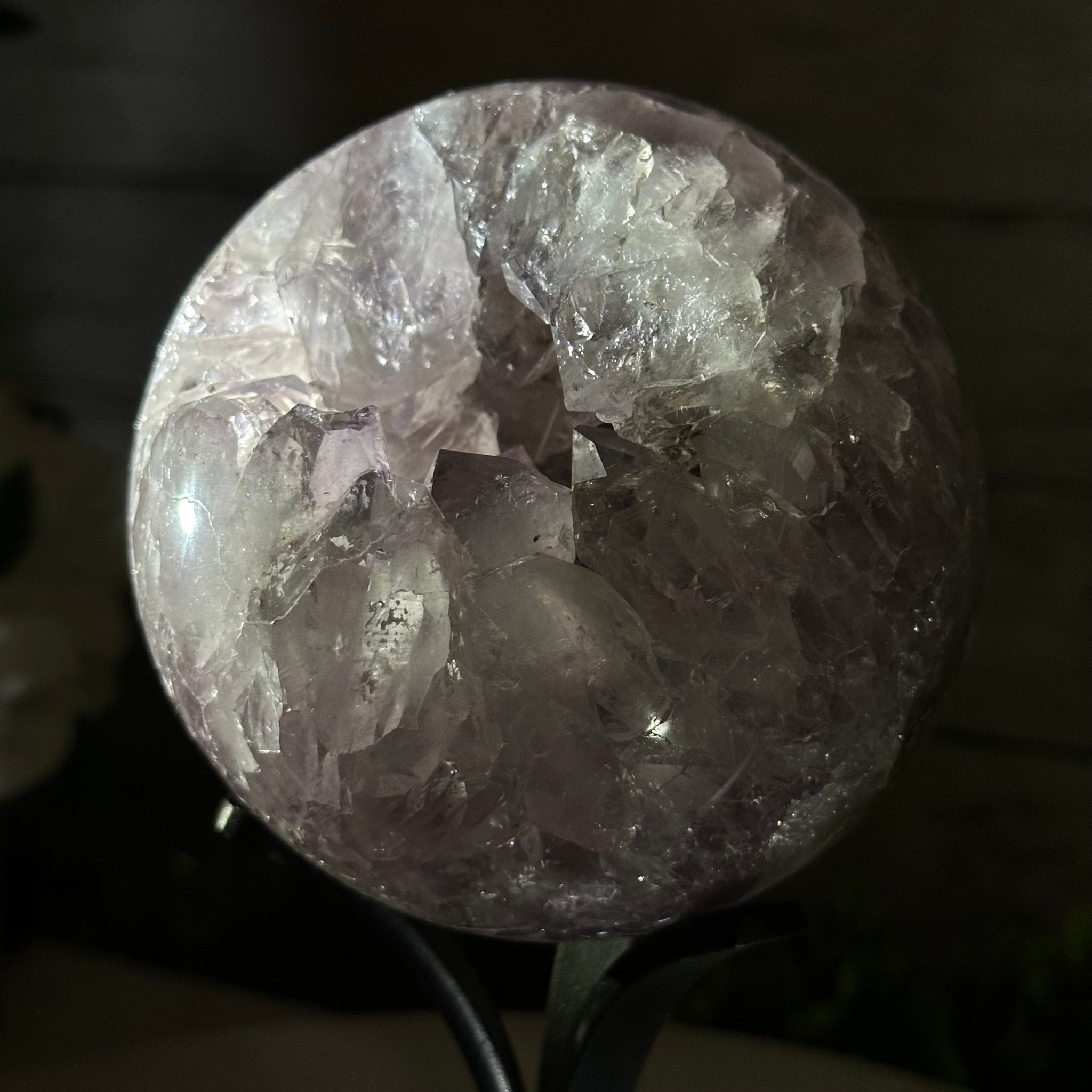 Druzy Amethyst Sphere on a Metal Stand, 3.4 lbs & 8.7" Tall #5630-0054 - Brazil GemsBrazil GemsDruzy Amethyst Sphere on a Metal Stand, 3.4 lbs & 8.7" Tall #5630-0054Spheres5630-0054