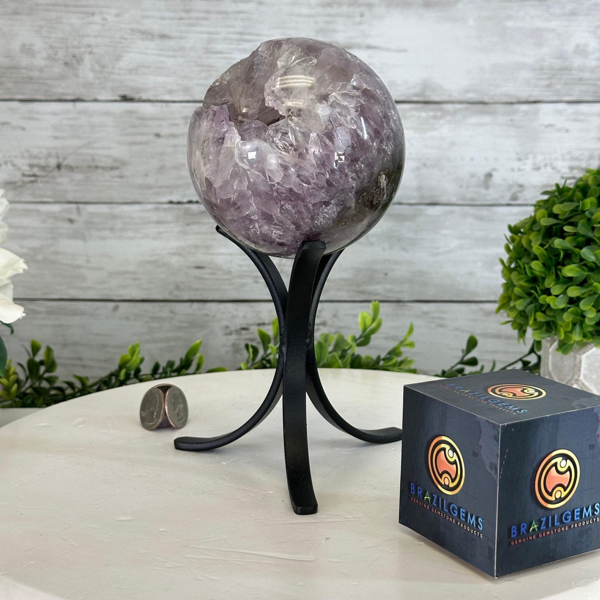 Druzy Amethyst Sphere on a Metal Stand, 3.4 lbs & 8.7" Tall #5630-0054 - Brazil GemsBrazil GemsDruzy Amethyst Sphere on a Metal Stand, 3.4 lbs & 8.7" Tall #5630-0054Spheres5630-0054