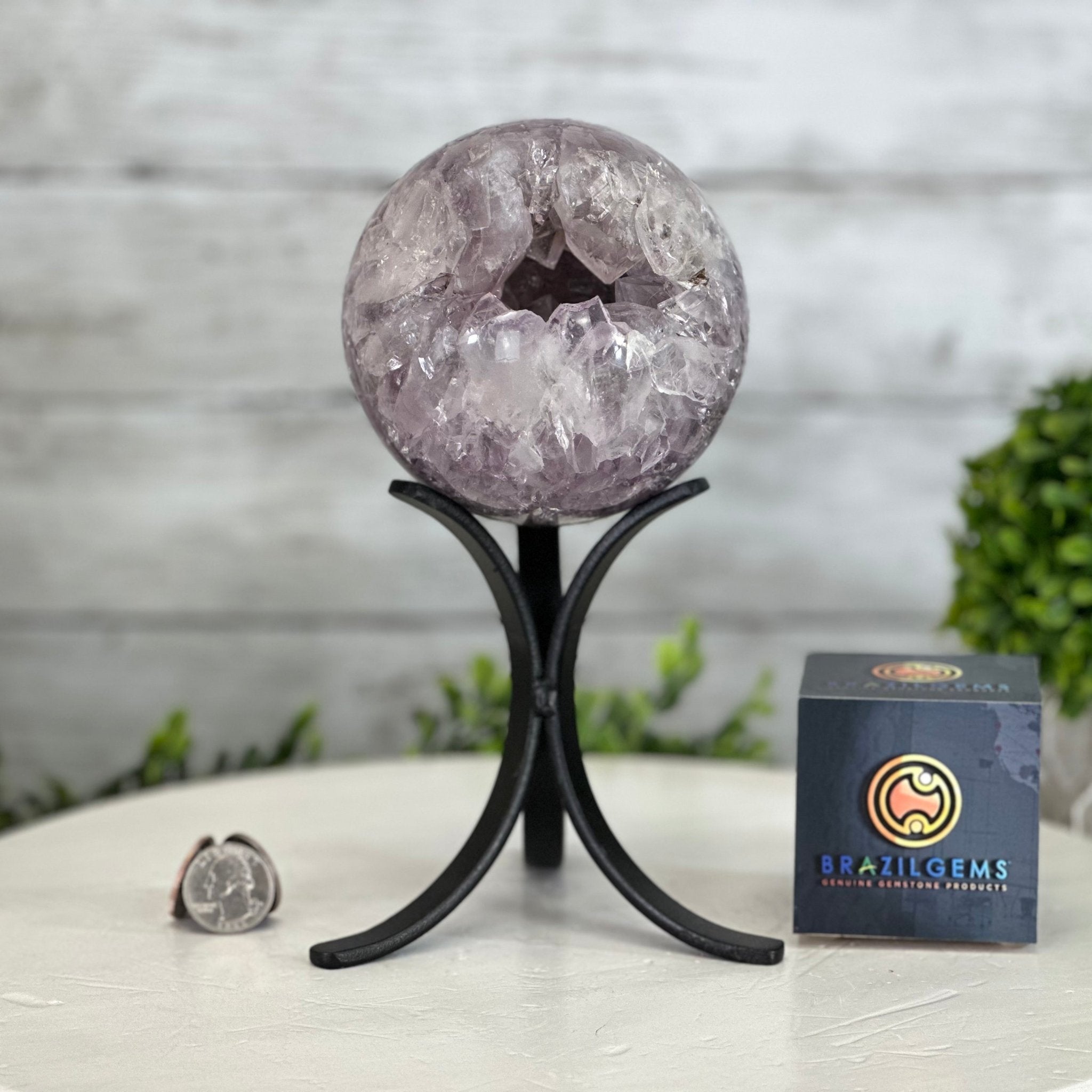 Druzy Amethyst Sphere on a Metal Stand, 3.4 lbs & 8.7" Tall #5630-0054 - Brazil GemsBrazil GemsDruzy Amethyst Sphere on a Metal Stand, 3.4 lbs & 8.7" Tall #5630-0054Spheres5630-0054