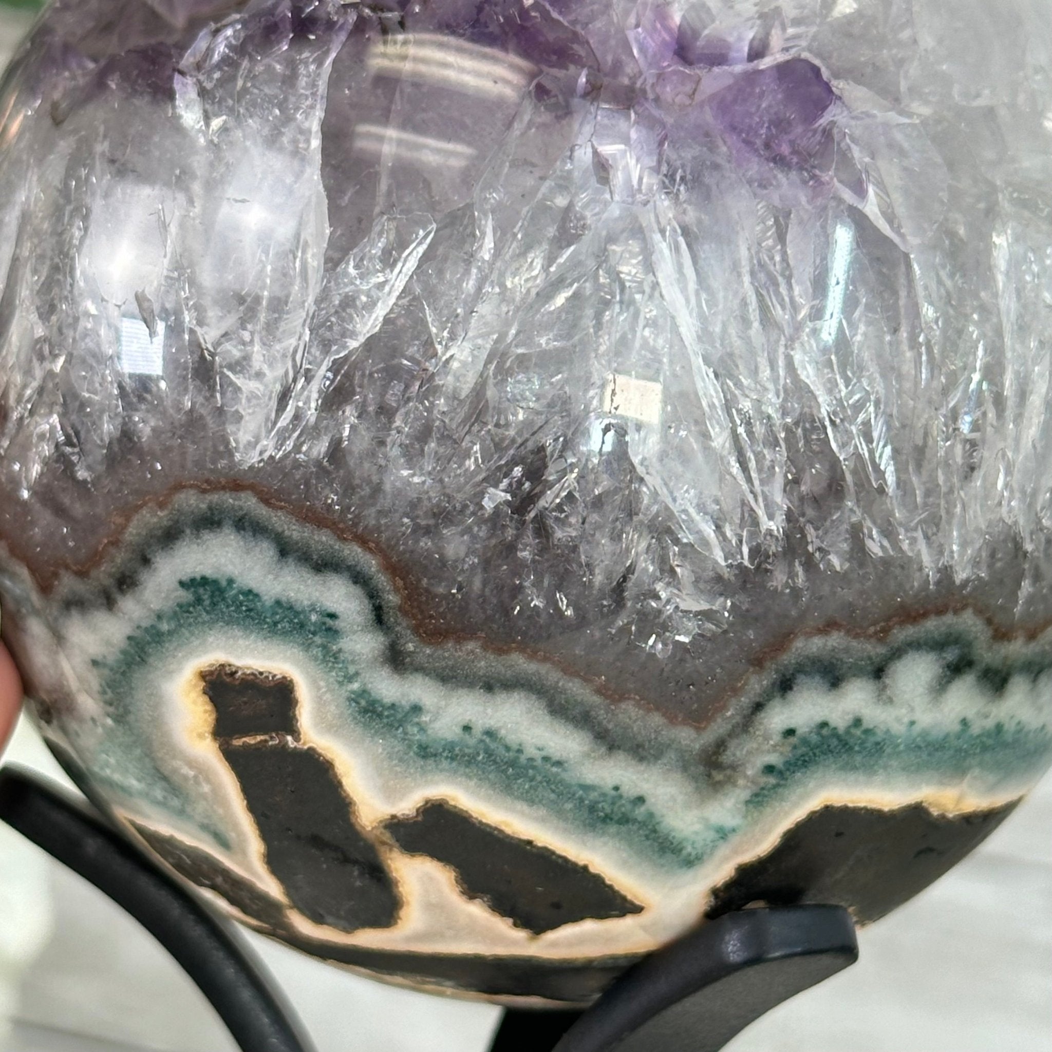 Druzy Amethyst Sphere on a Metal Stand, 3.8 lbs & 8.7" Tall #5630-0058 - Brazil GemsBrazil GemsDruzy Amethyst Sphere on a Metal Stand, 3.8 lbs & 8.7" Tall #5630-0058Spheres5630-0058