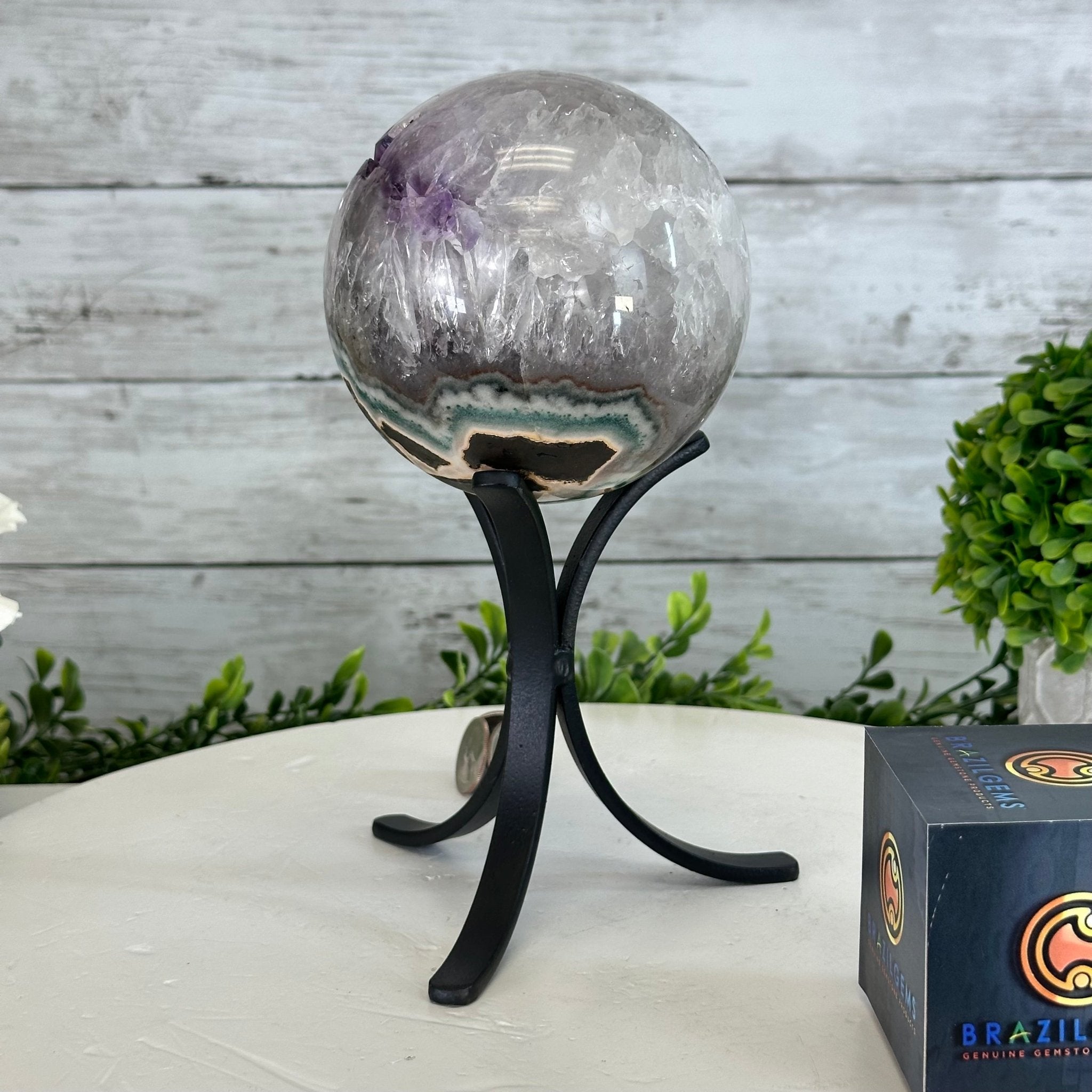 Druzy Amethyst Sphere on a Metal Stand, 3.8 lbs & 8.7" Tall #5630-0058 - Brazil GemsBrazil GemsDruzy Amethyst Sphere on a Metal Stand, 3.8 lbs & 8.7" Tall #5630-0058Spheres5630-0058