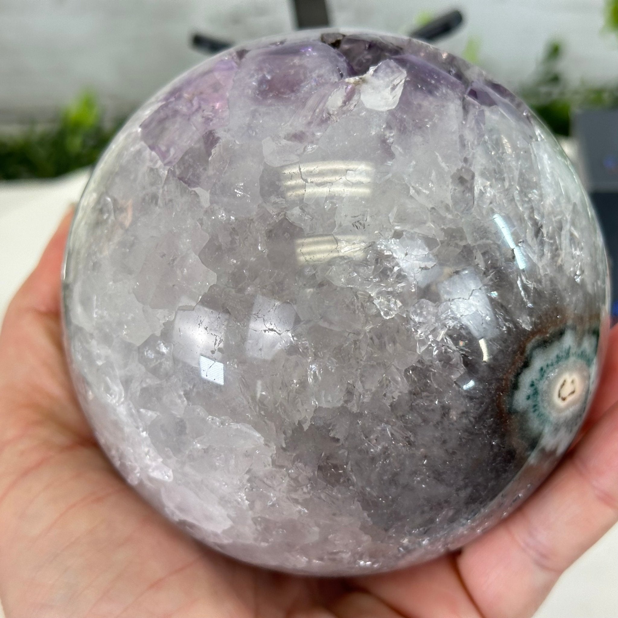 Druzy Amethyst Sphere on a Metal Stand, 3.8 lbs & 8.7" Tall #5630-0058 - Brazil GemsBrazil GemsDruzy Amethyst Sphere on a Metal Stand, 3.8 lbs & 8.7" Tall #5630-0058Spheres5630-0058