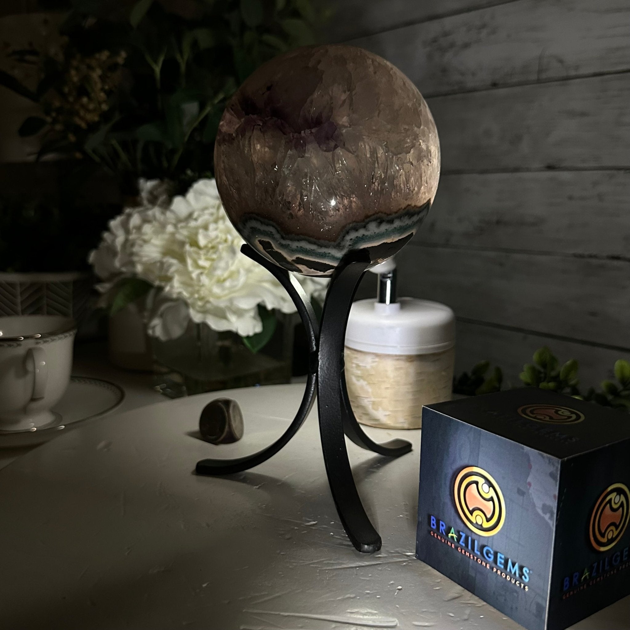 Druzy Amethyst Sphere on a Metal Stand, 3.8 lbs & 8.7" Tall #5630-0058 - Brazil GemsBrazil GemsDruzy Amethyst Sphere on a Metal Stand, 3.8 lbs & 8.7" Tall #5630-0058Spheres5630-0058