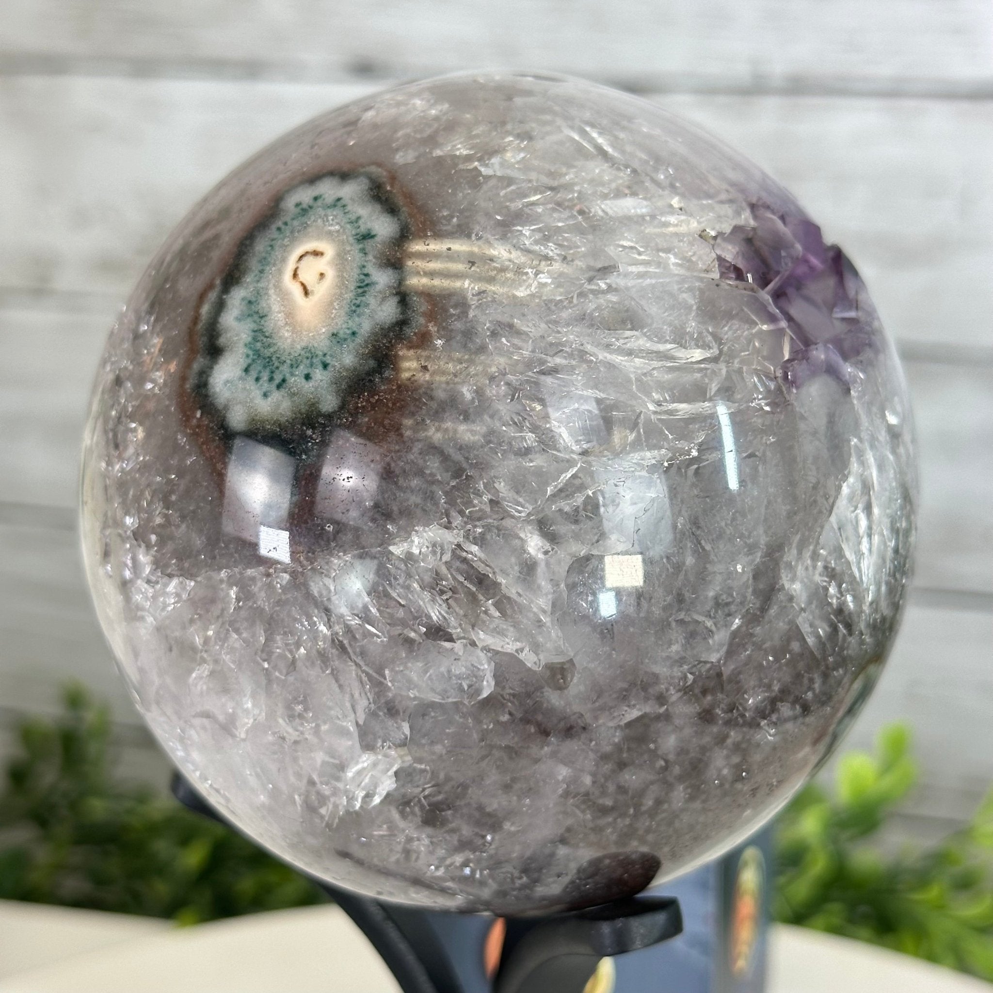 Druzy Amethyst Sphere on a Metal Stand, 3.8 lbs & 8.7" Tall #5630-0058 - Brazil GemsBrazil GemsDruzy Amethyst Sphere on a Metal Stand, 3.8 lbs & 8.7" Tall #5630-0058Spheres5630-0058