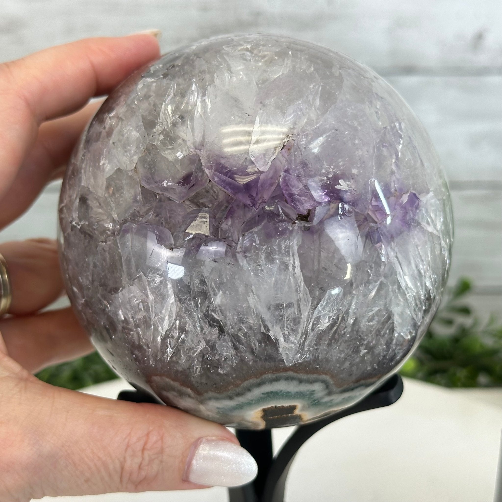 Druzy Amethyst Sphere on a Metal Stand, 3.8 lbs & 8.7" Tall #5630-0058 - Brazil GemsBrazil GemsDruzy Amethyst Sphere on a Metal Stand, 3.8 lbs & 8.7" Tall #5630-0058Spheres5630-0058