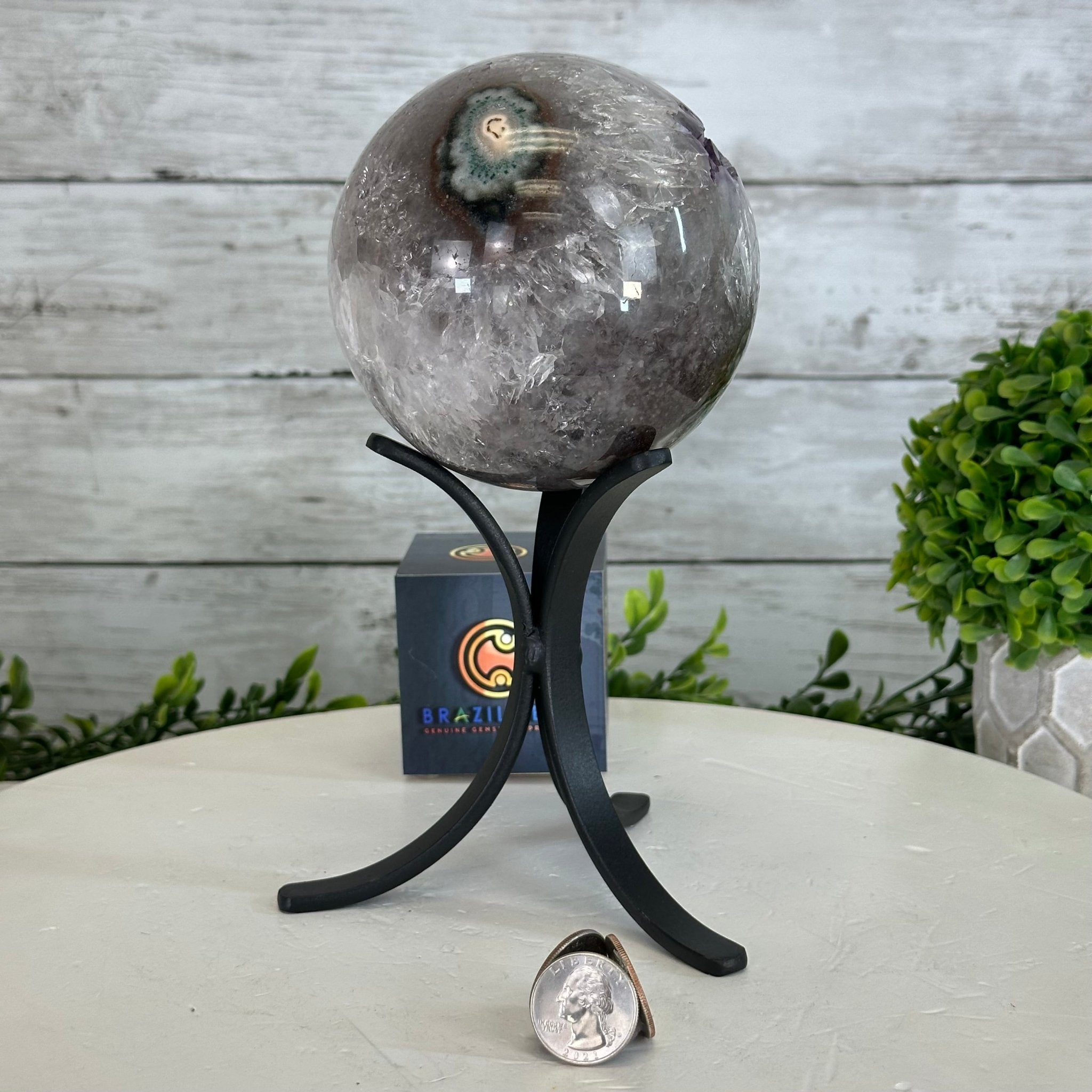 Druzy Amethyst Sphere on a Metal Stand, 3.8 lbs & 8.7" Tall #5630-0058 - Brazil GemsBrazil GemsDruzy Amethyst Sphere on a Metal Stand, 3.8 lbs & 8.7" Tall #5630-0058Spheres5630-0058