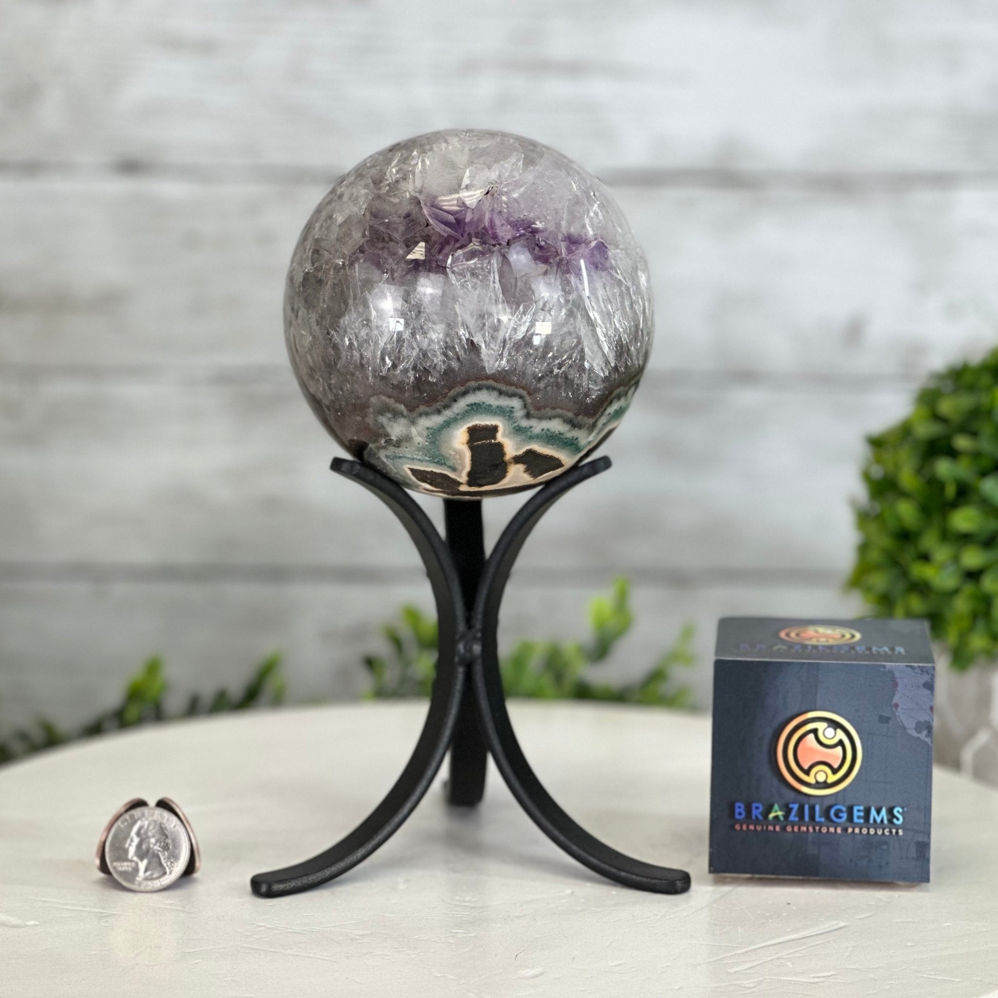 Druzy Amethyst Sphere on a Metal Stand, 3.8 lbs & 8.7" Tall #5630-0058 - Brazil GemsBrazil GemsDruzy Amethyst Sphere on a Metal Stand, 3.8 lbs & 8.7" Tall #5630-0058Spheres5630-0058