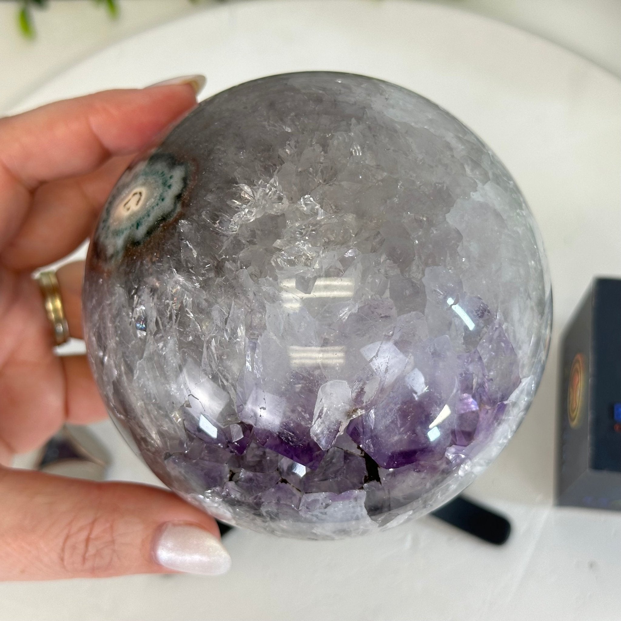 Druzy Amethyst Sphere on a Metal Stand, 3.8 lbs & 8.7" Tall #5630-0058 - Brazil GemsBrazil GemsDruzy Amethyst Sphere on a Metal Stand, 3.8 lbs & 8.7" Tall #5630-0058Spheres5630-0058