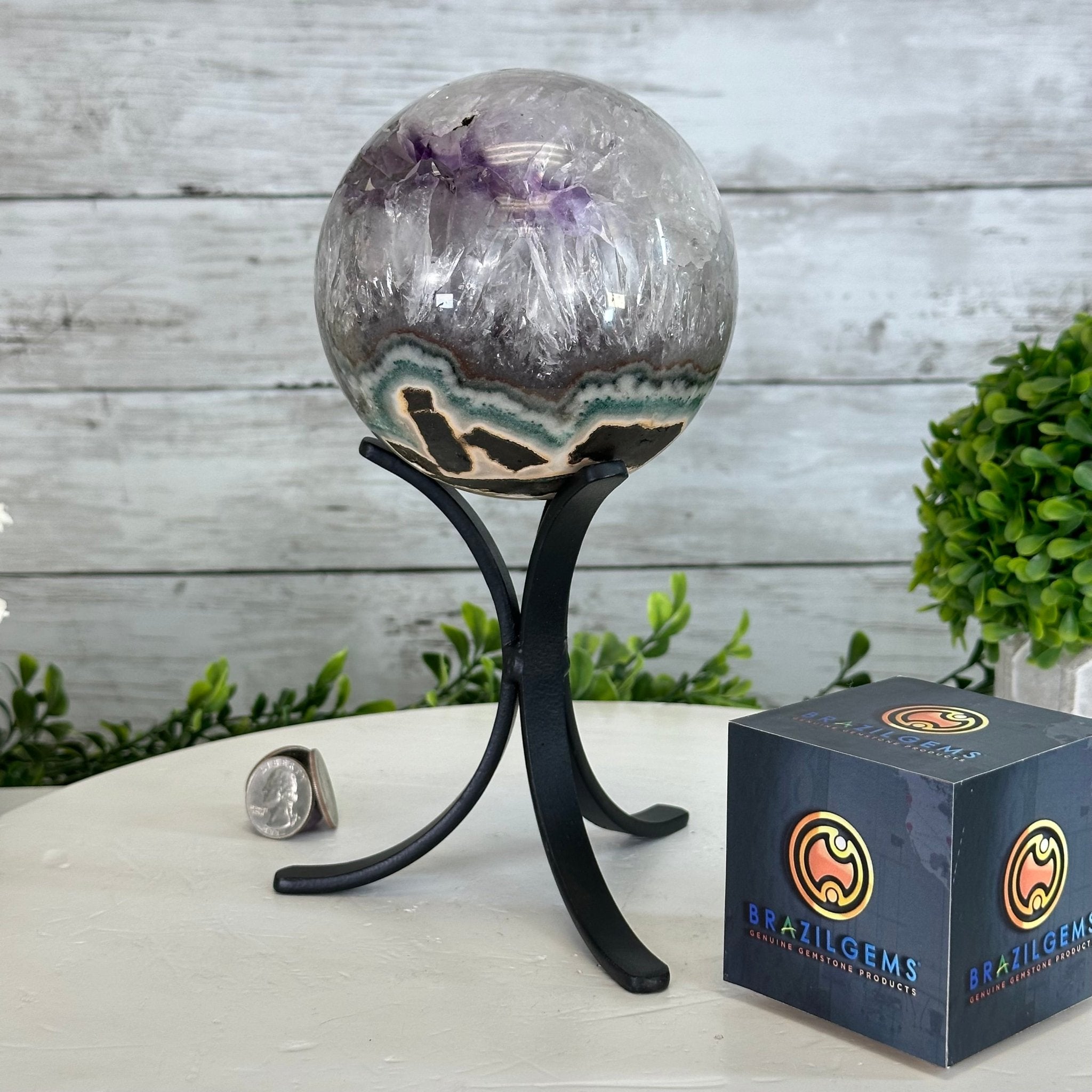 Druzy Amethyst Sphere on a Metal Stand, 3.8 lbs & 8.7" Tall #5630-0058 - Brazil GemsBrazil GemsDruzy Amethyst Sphere on a Metal Stand, 3.8 lbs & 8.7" Tall #5630-0058Spheres5630-0058